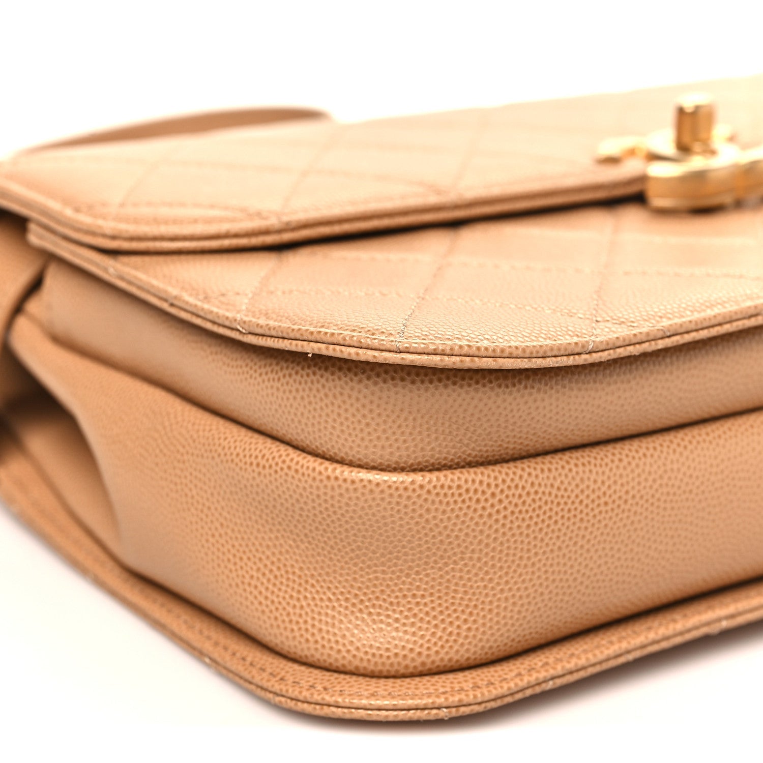 Caviar Quilted Small Top Handle Flap Beige