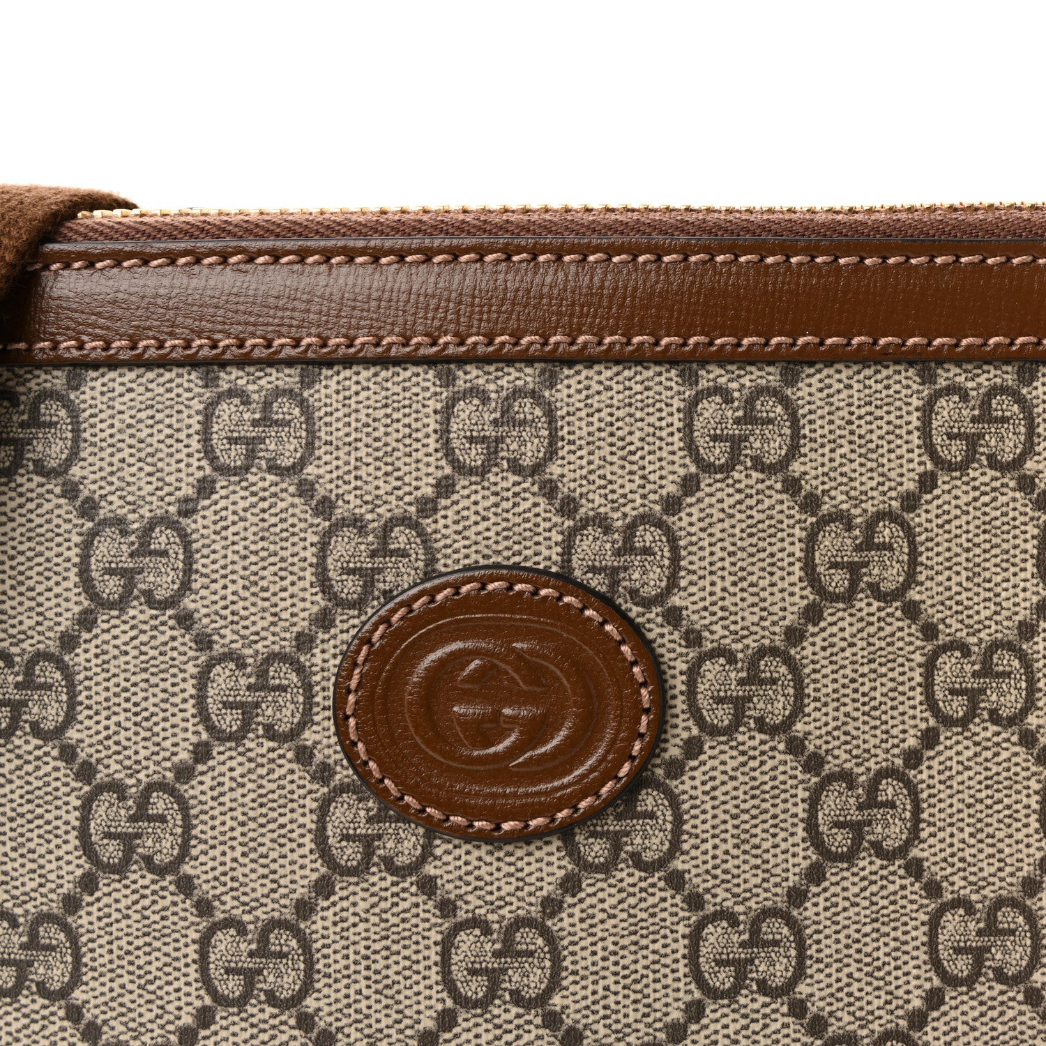 GG Supreme Monogram Azalea Calfskin Retro Interlocking G Wristlet Messenger Bag Beige Ebony Brown Sugar