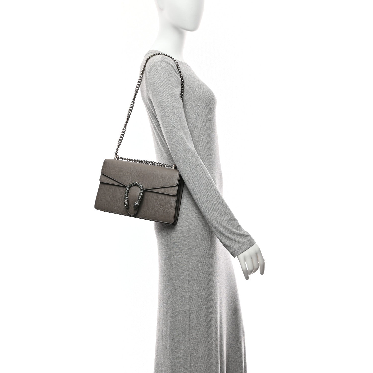 Pebbled Calfskin Small Dionysus Shoulder Bag Dusty Grey