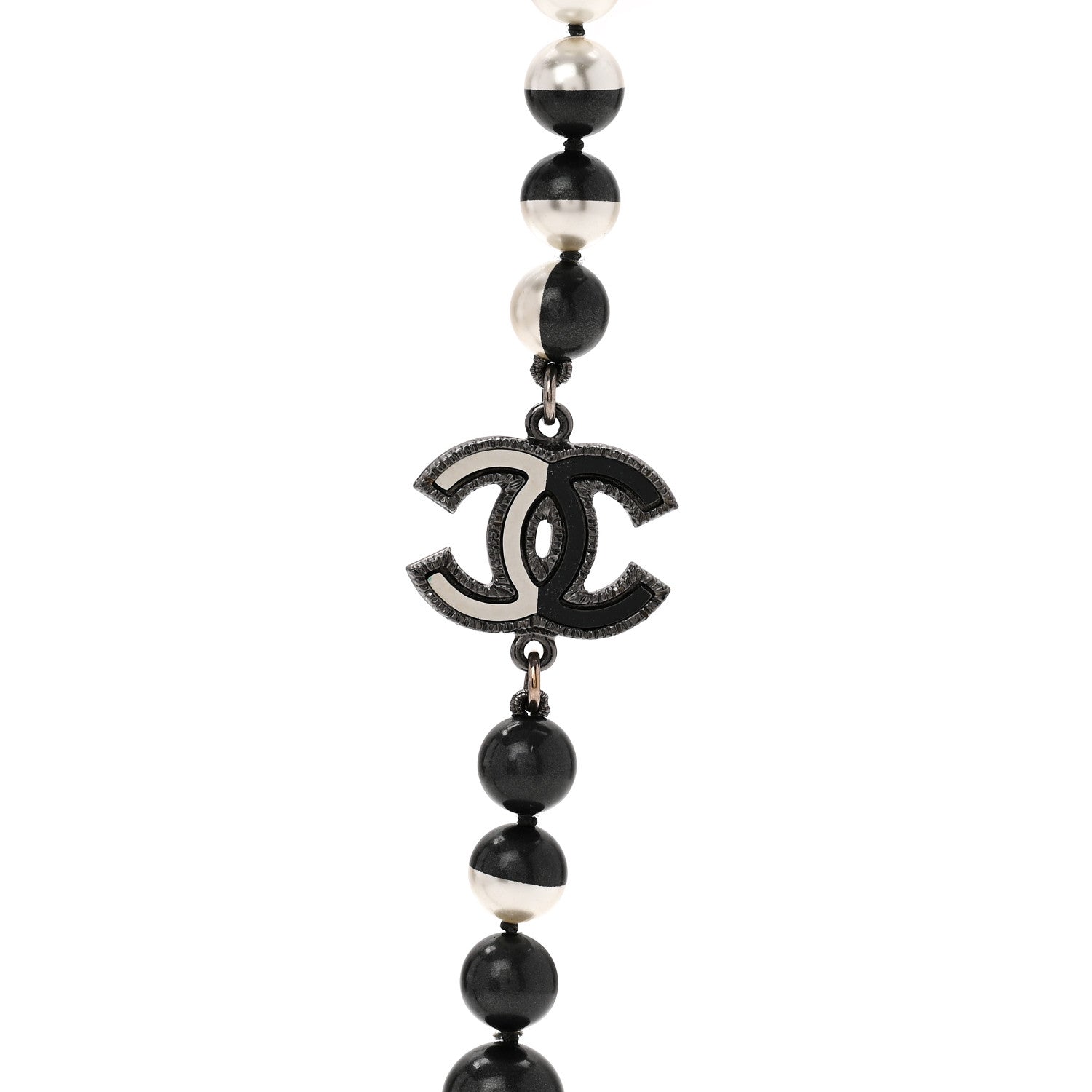 Pearl Bead CC Long Necklace White Grey