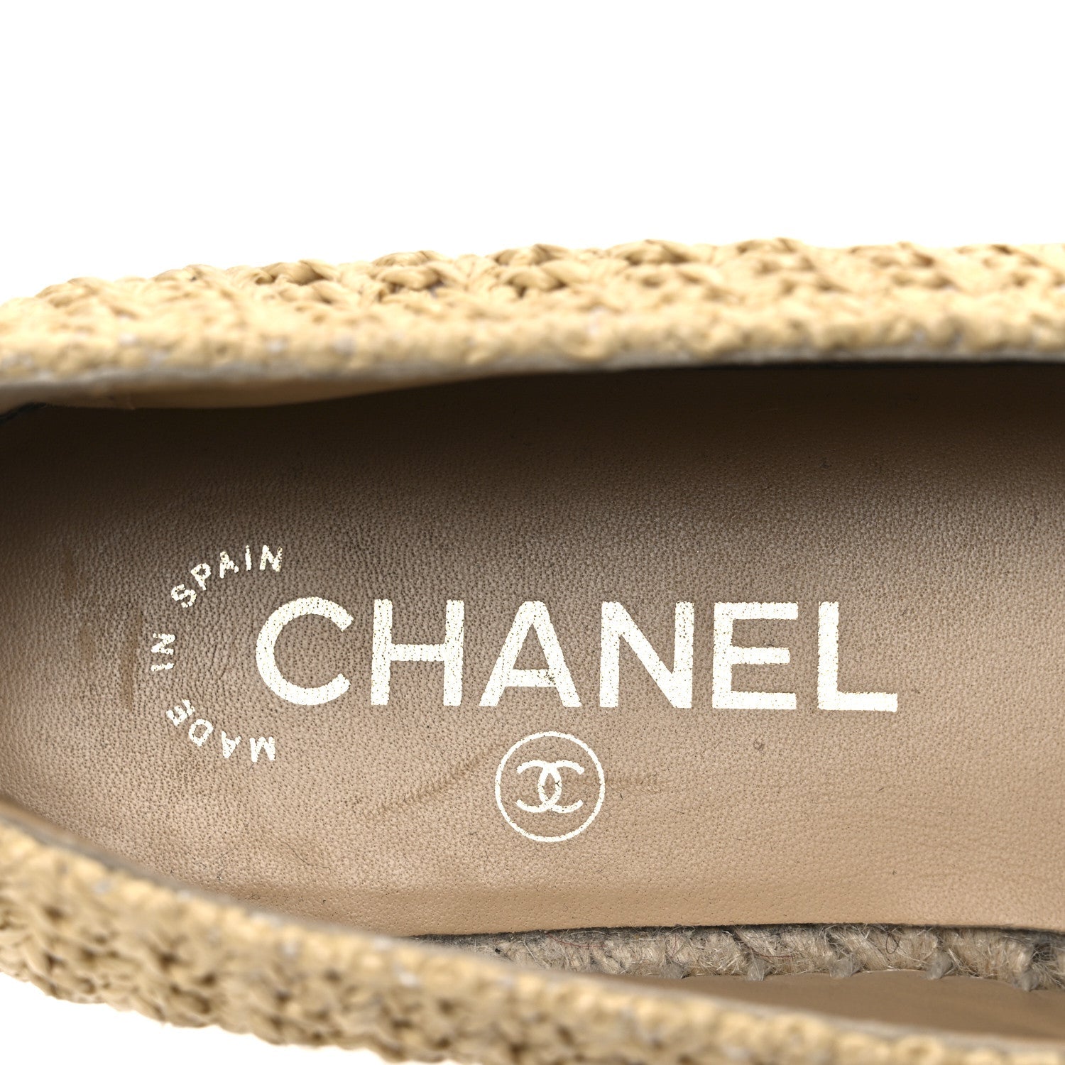Braided Fabric Lambskin CC Espadrilles 38 Beige Black