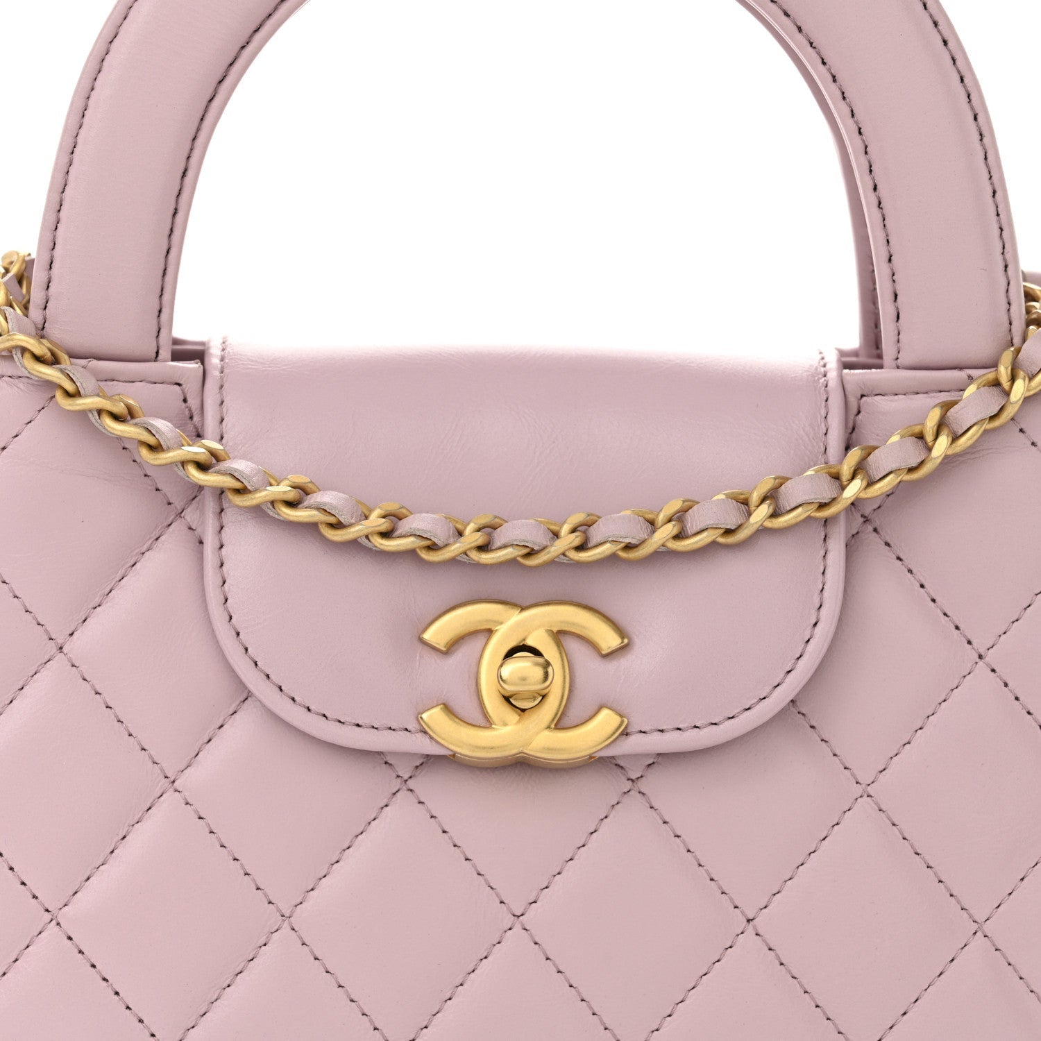 Shiny Aged Calfskin Quilted Nano Kelly Shopper Light Pink
