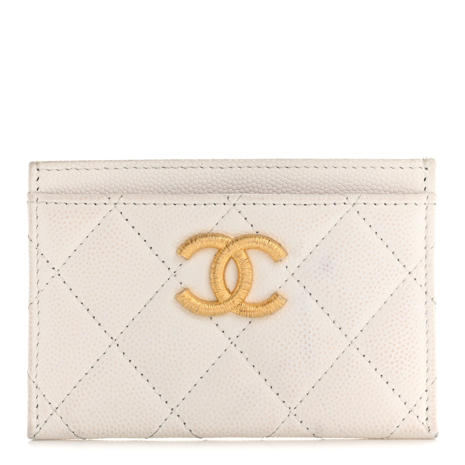 Caviar Quilted Textured CC Card Holder White
