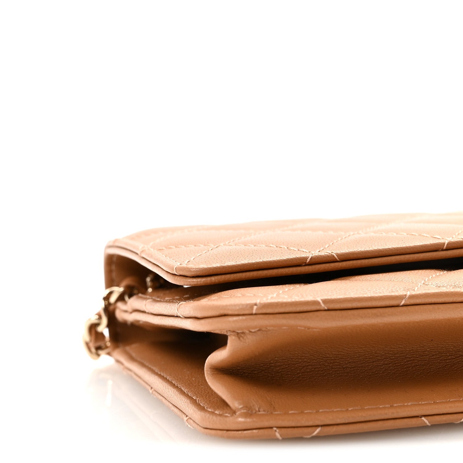 Lambskin Quilted Trendy CC Wallet On Chain WOC Camel
