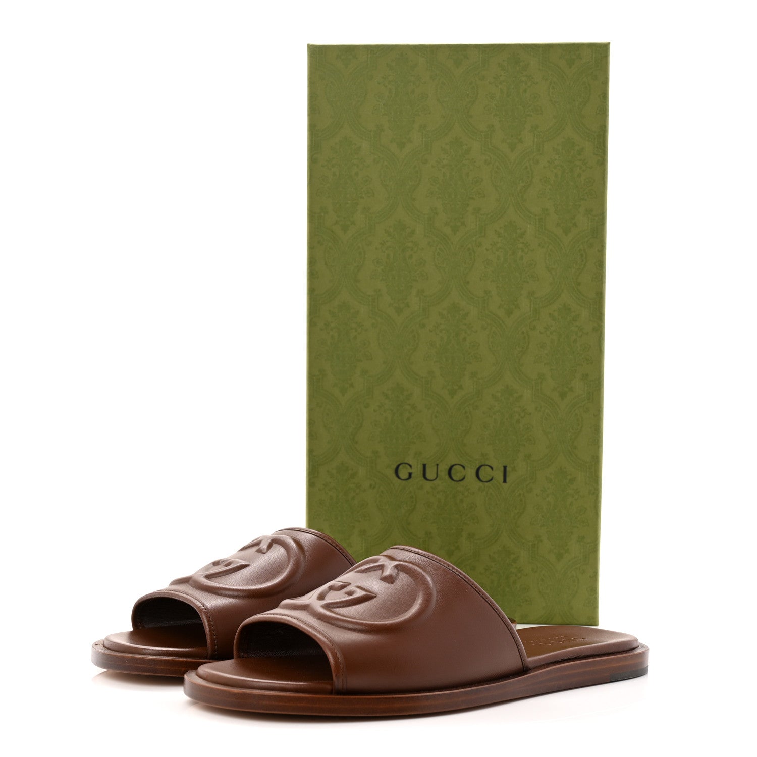 Nappa Samoa Interlocking G Mens Slide Sandals 9 Olivier Brown