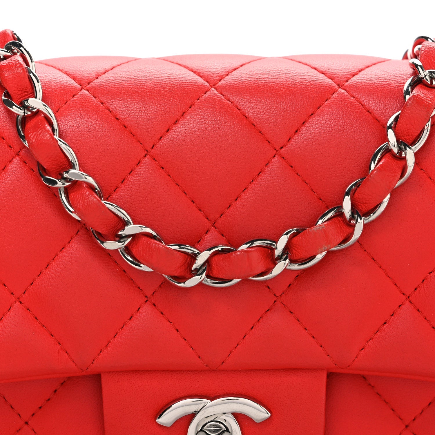 Lambskin Quilted Mini Rectangular Flap Red