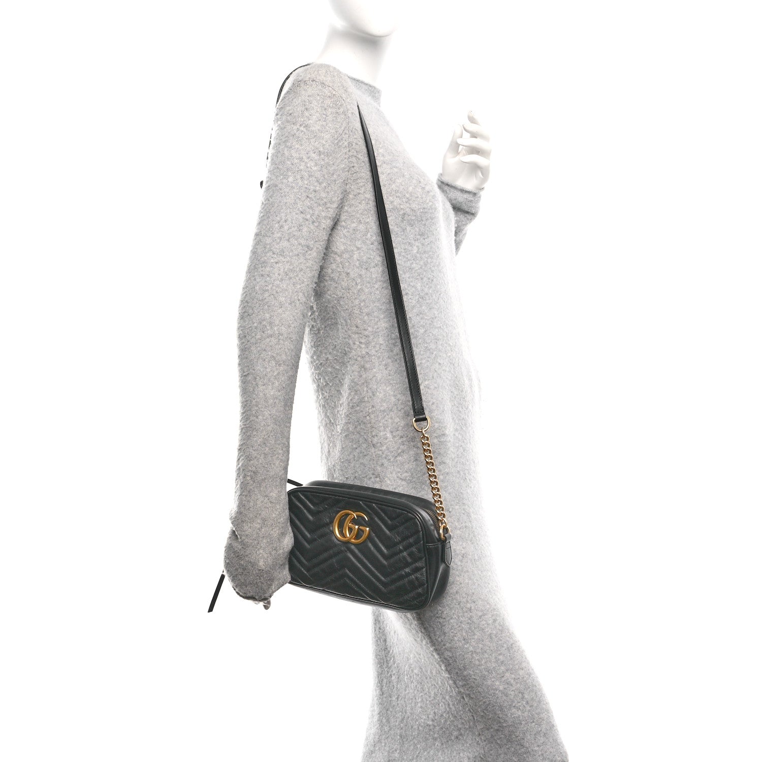 Calfskin Matelasse Small GG Marmont Chain Shoulder Bag Black