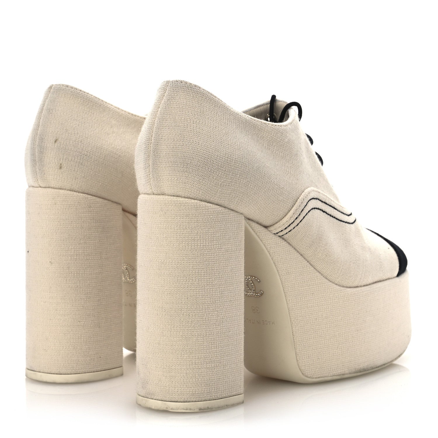 Canvas Lace Up Oxford Pumps 38 White Black