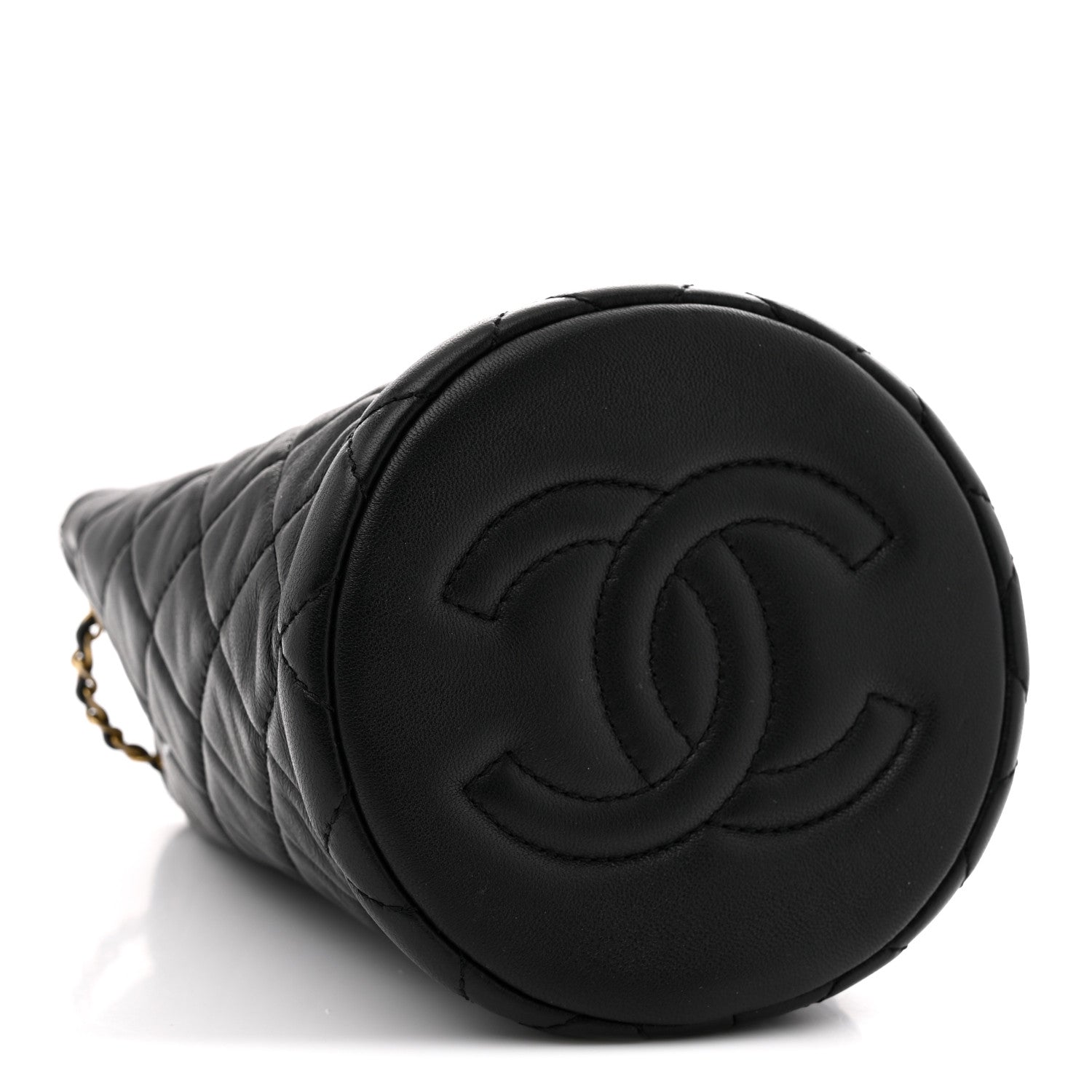 Lambskin Quilted Small Pearl Crush Bucket Bag Black