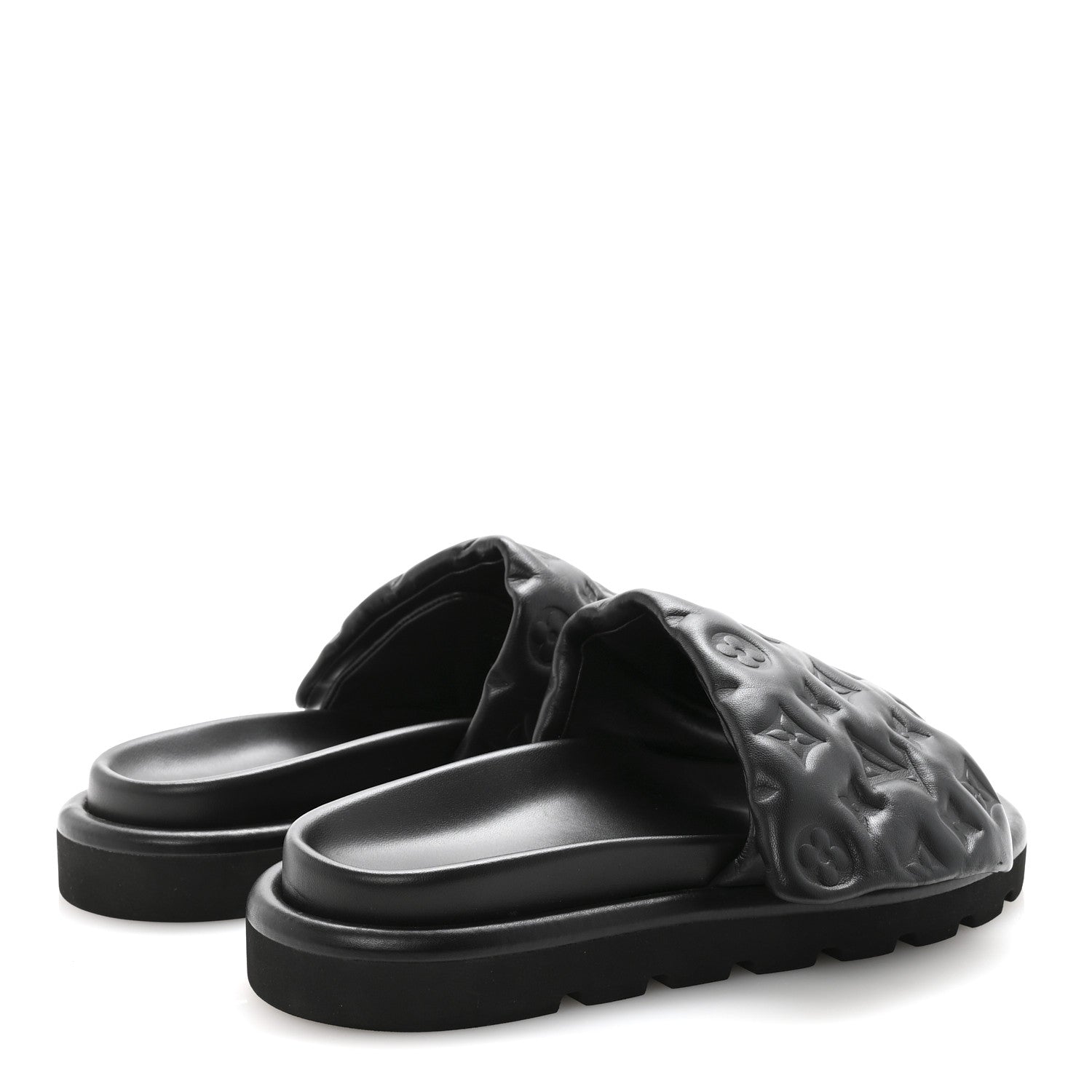 Lambskin Embossed Monogram Pool Pillow Flat Comfort Mule 40 Black