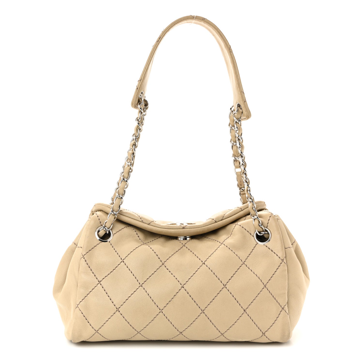 Lambskin Stitched Accordion Tote Beige