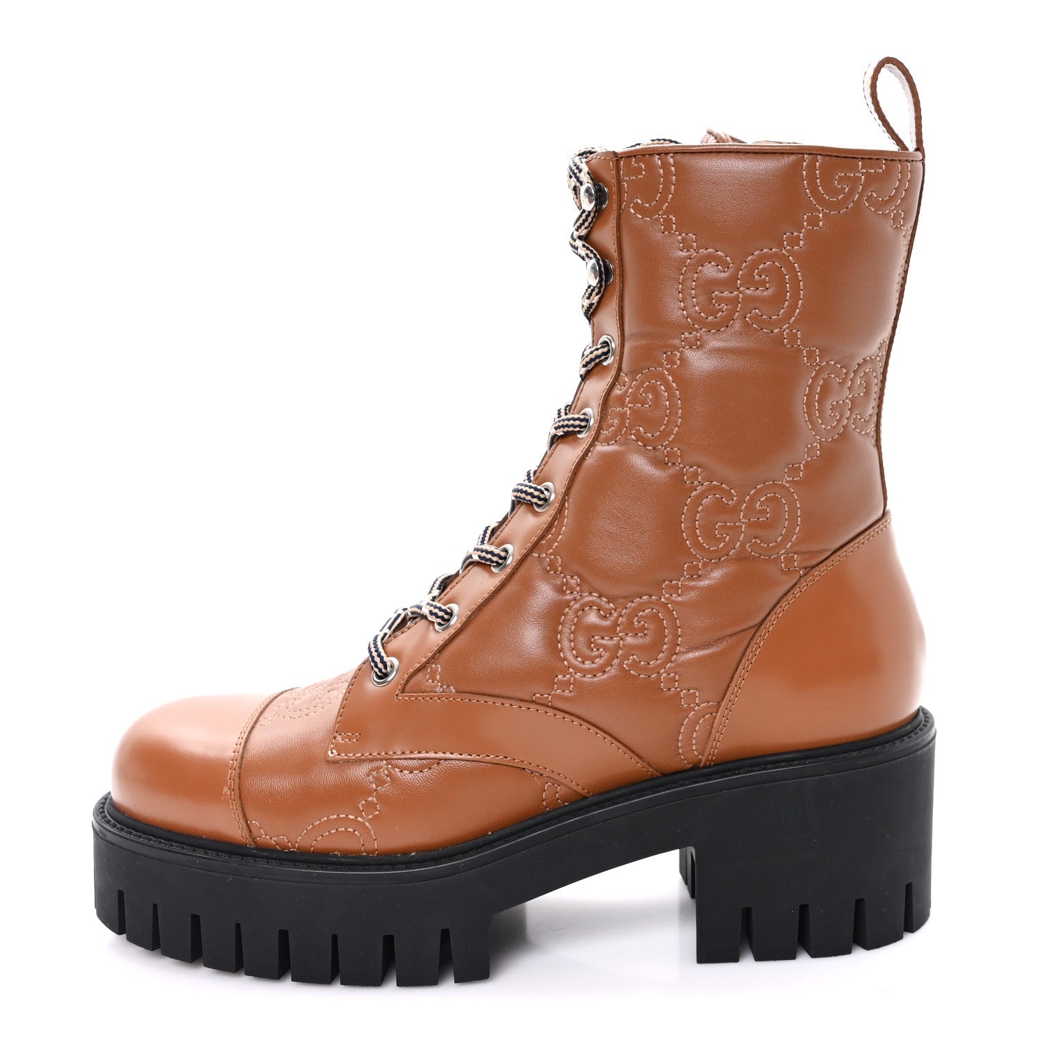 Cordovan Lux Nappa GG Matelasse Lace Up 60mm Combat Boots 37.5 Dark Hazel Brown