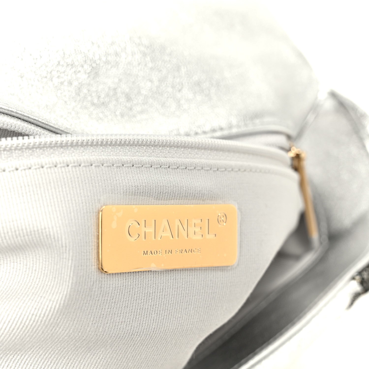 Metallic Calfskin Crochet Medium Chanel 19 Flap Silver