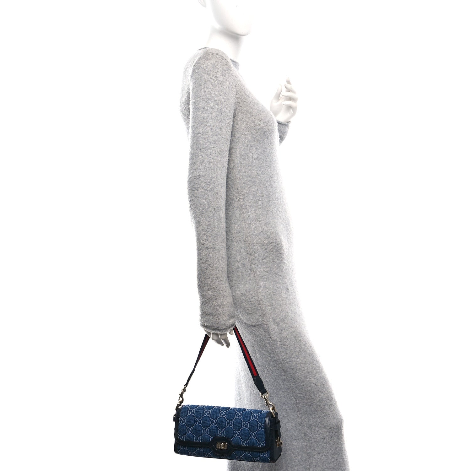 GG Monogram Denim Small Luce Shoulder Bag Blue