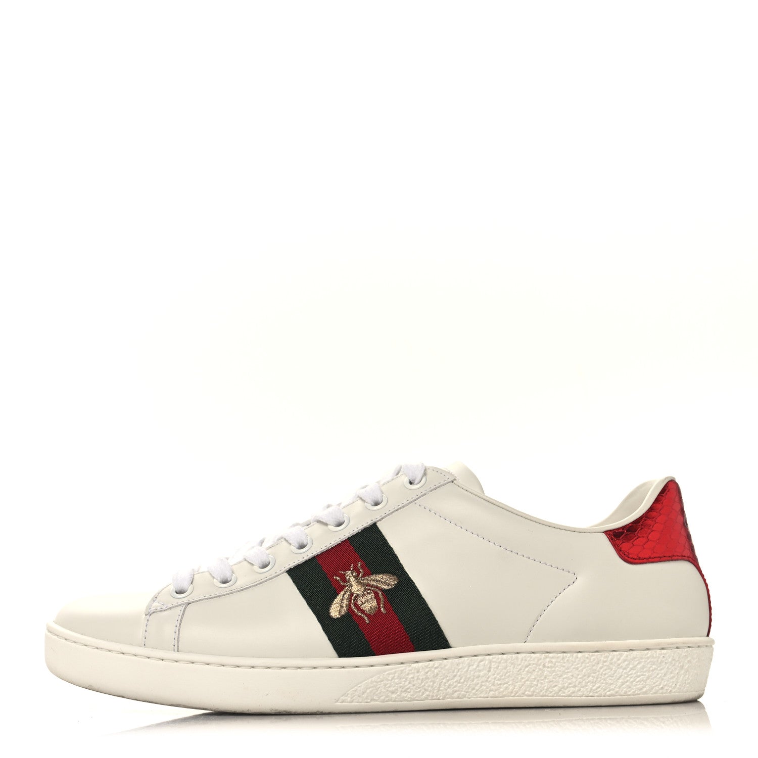 Calfskin Ayers Bee Embroidered Womens Ace Sneakers 38.5 White Flame Red Green