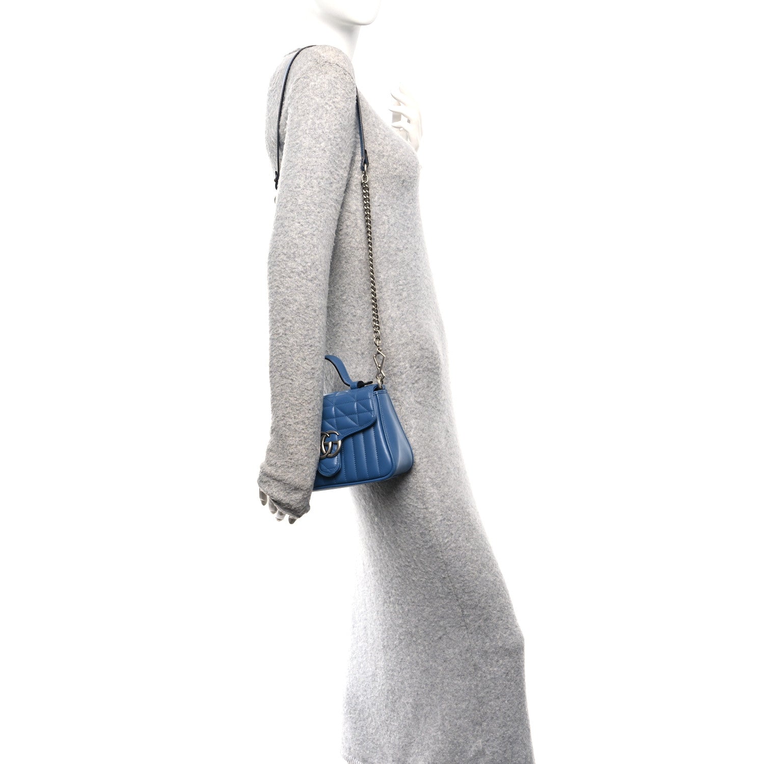 Calfskin Matelasse Aria Mini GG Marmont Top Handle Shoulder Bag Clear Blue