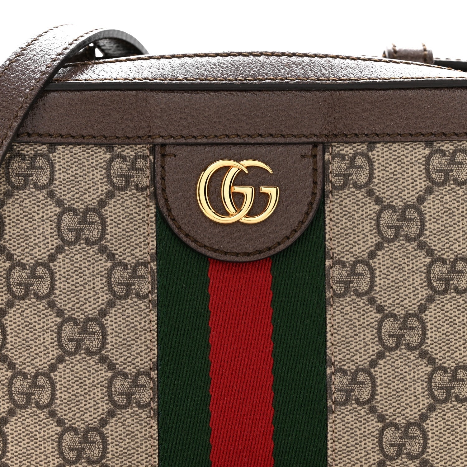 GG Supreme Monogram Mini Ophidia Top Handle Shoulder Bag Brown