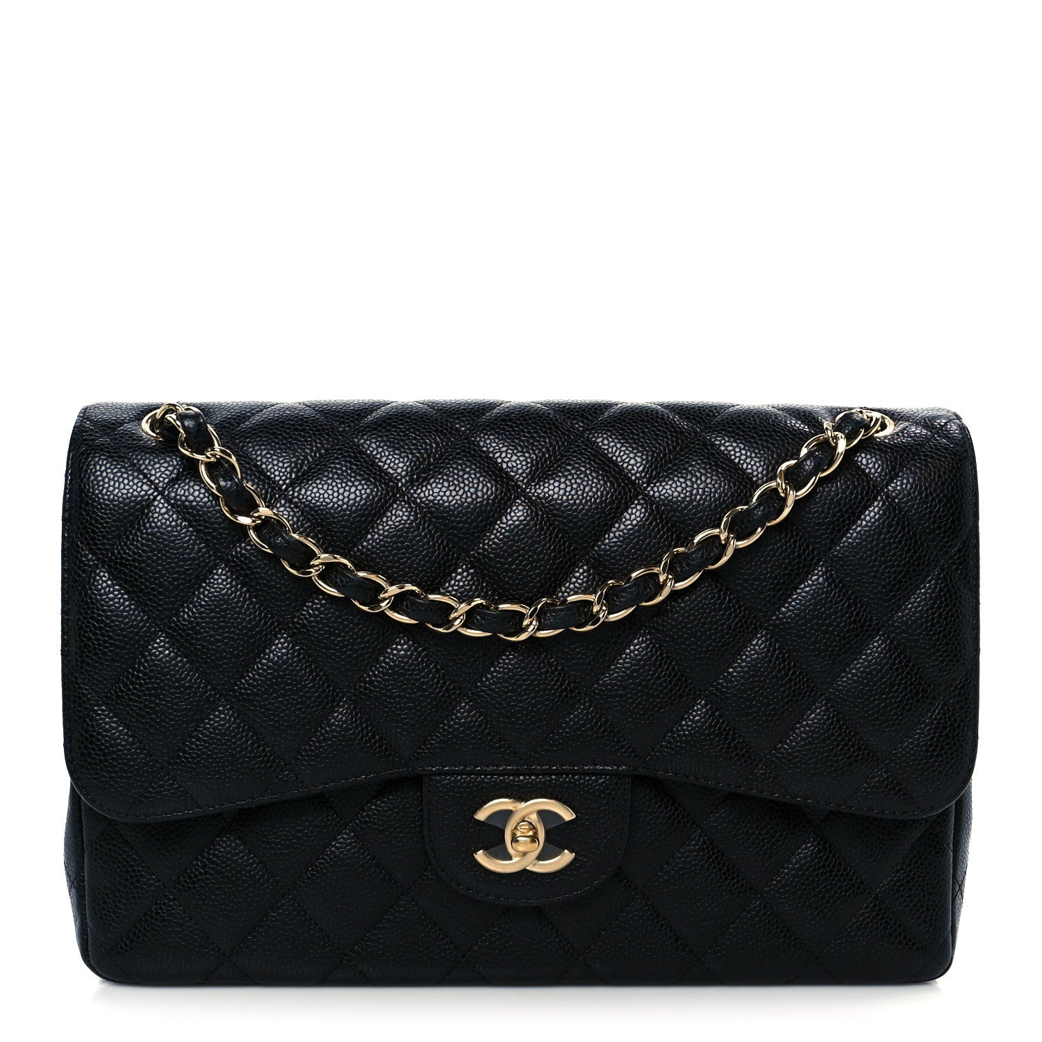 Caviar Quilted Jumbo Double Flap Black