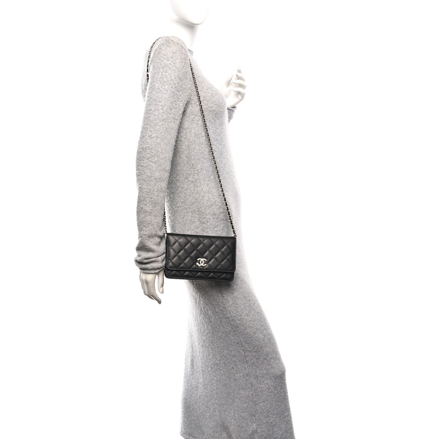 Caviar Quilted Crystal Star Wallet On Chain Black