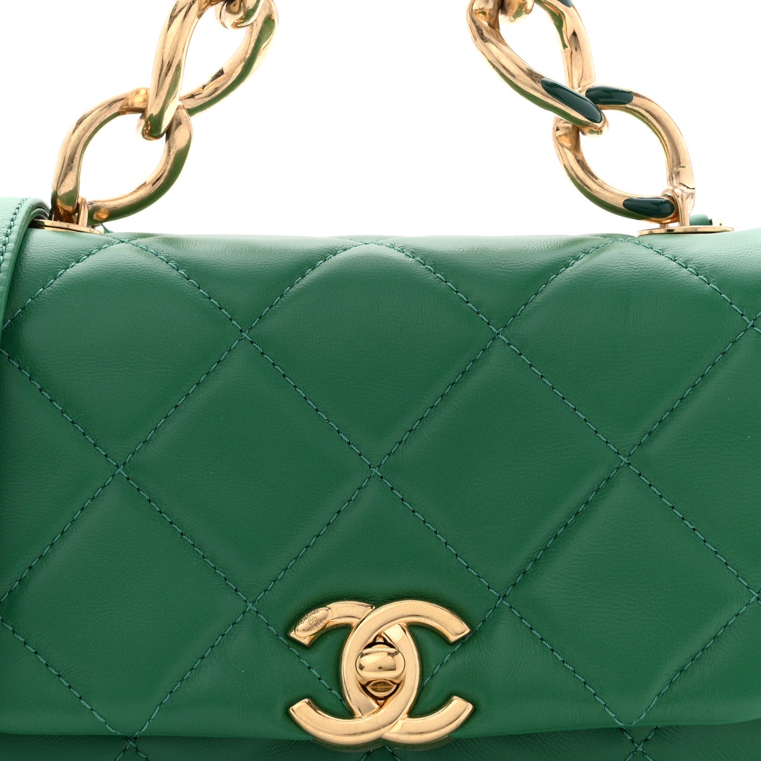 Lambskin Quilted Mini Color Match Flap Green