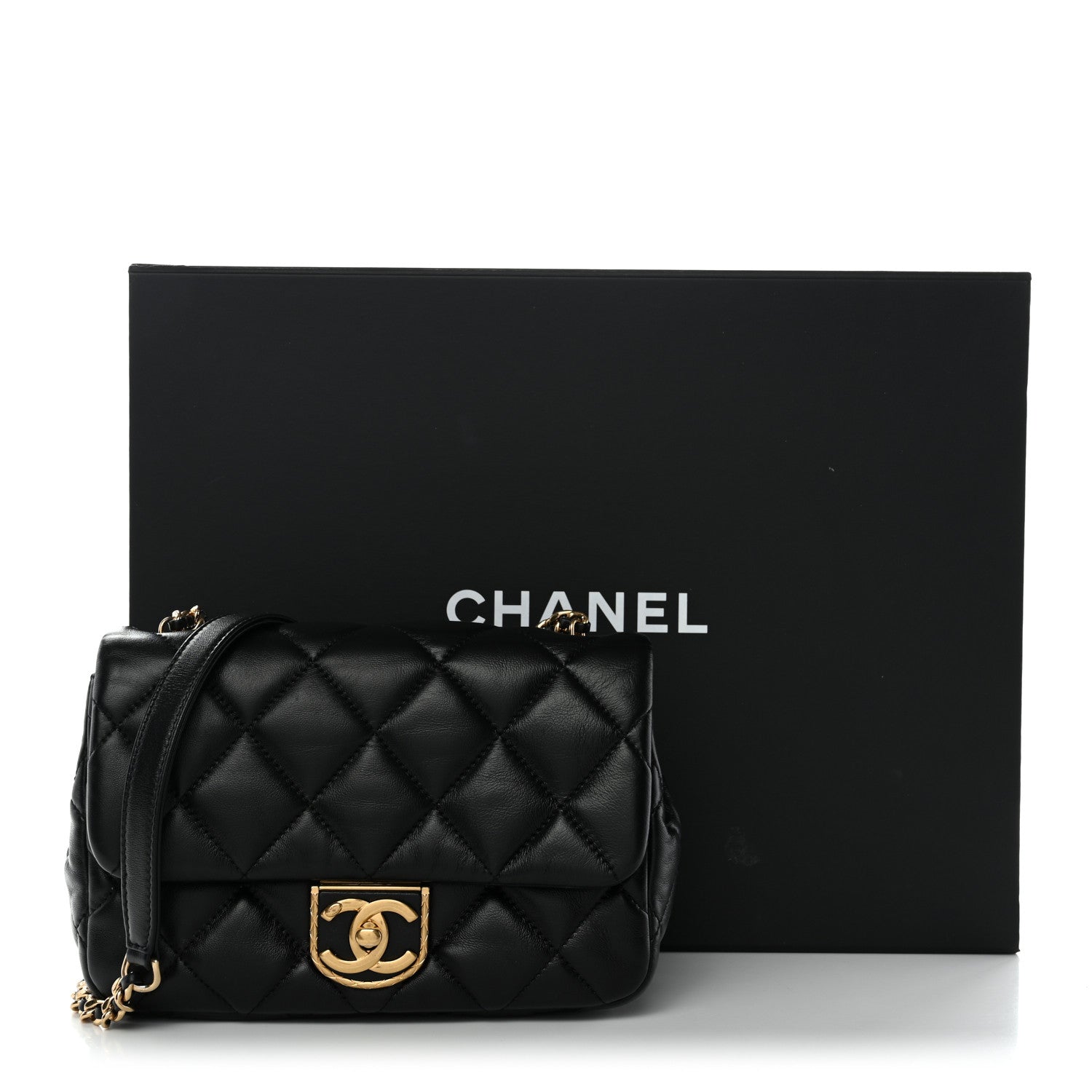 Lambskin Quilted Mini Square Flap Black