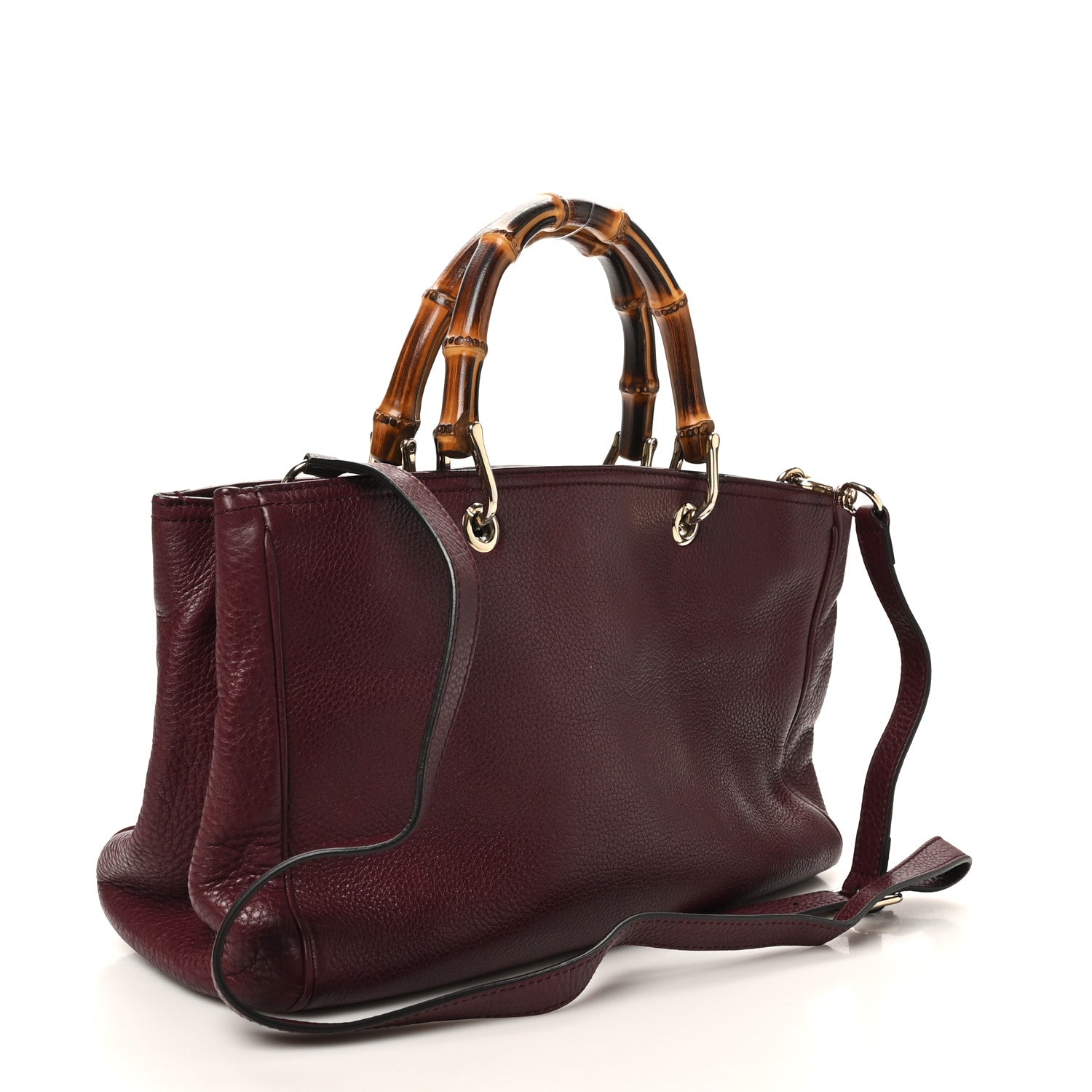 Pebbled Calfskin Medium Bamboo Shopper Tote Burgundy