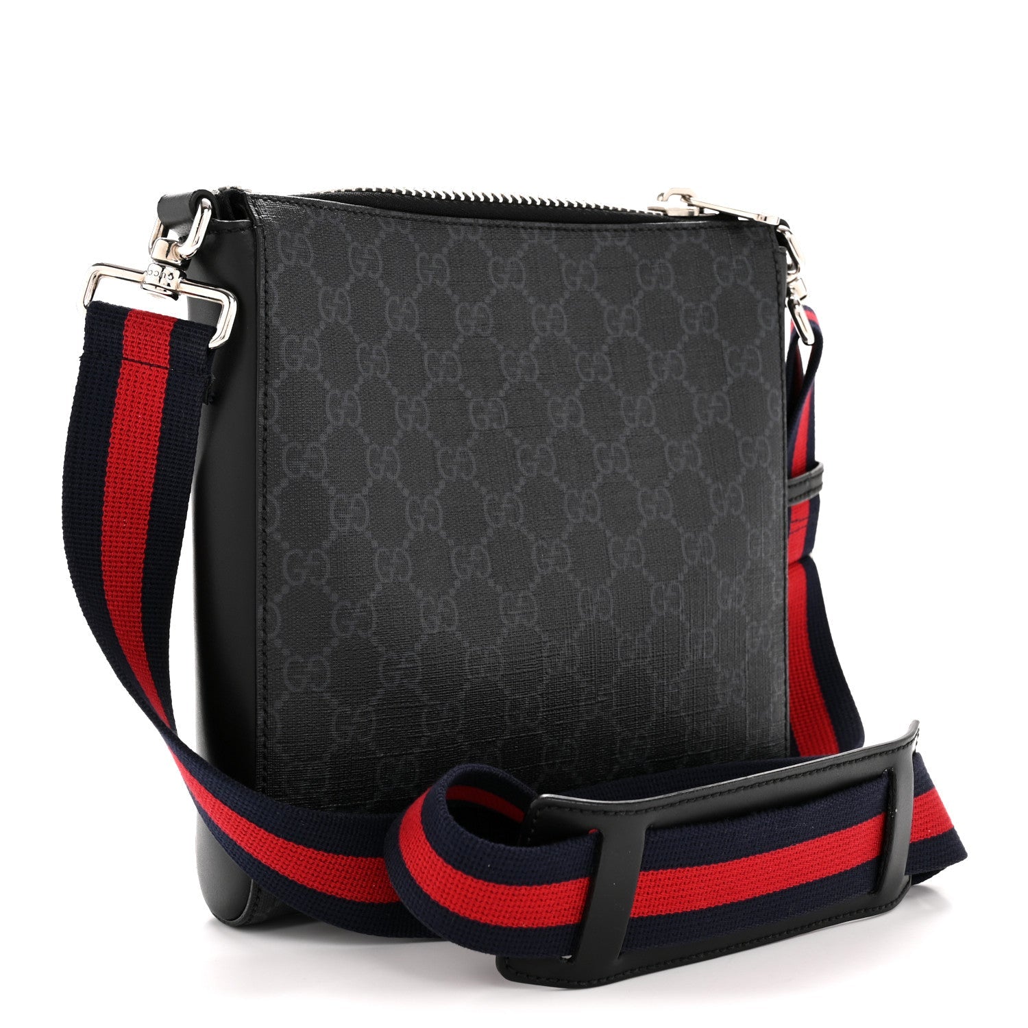 GG Supreme Monogram Web Small Flat Messenger Bag Black Grey