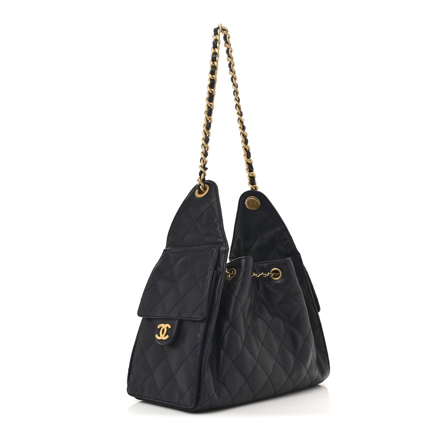 Caviar Quilted Small Chanel 25 Handbag Dark Navy