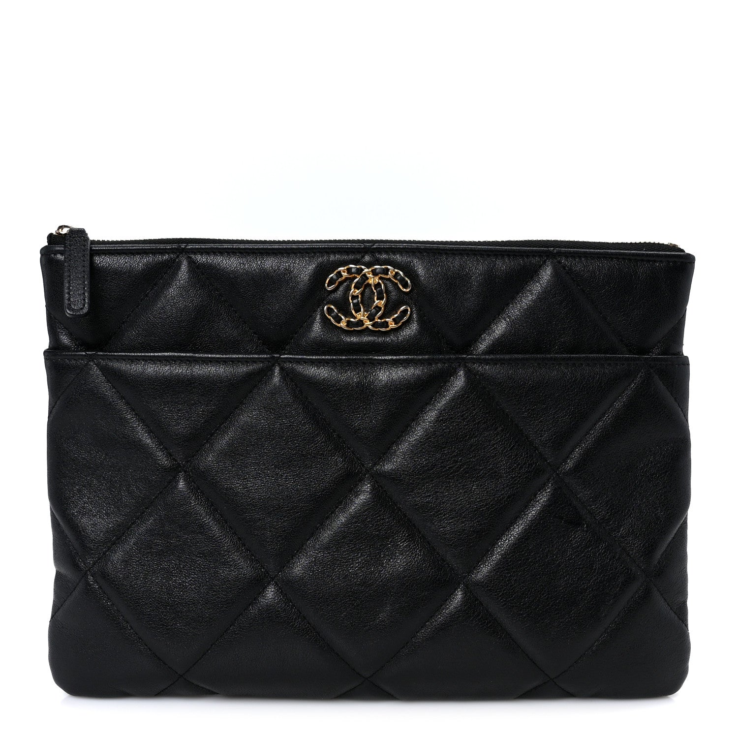 Goatskin Quilted Chanel 19 Pouch Black
