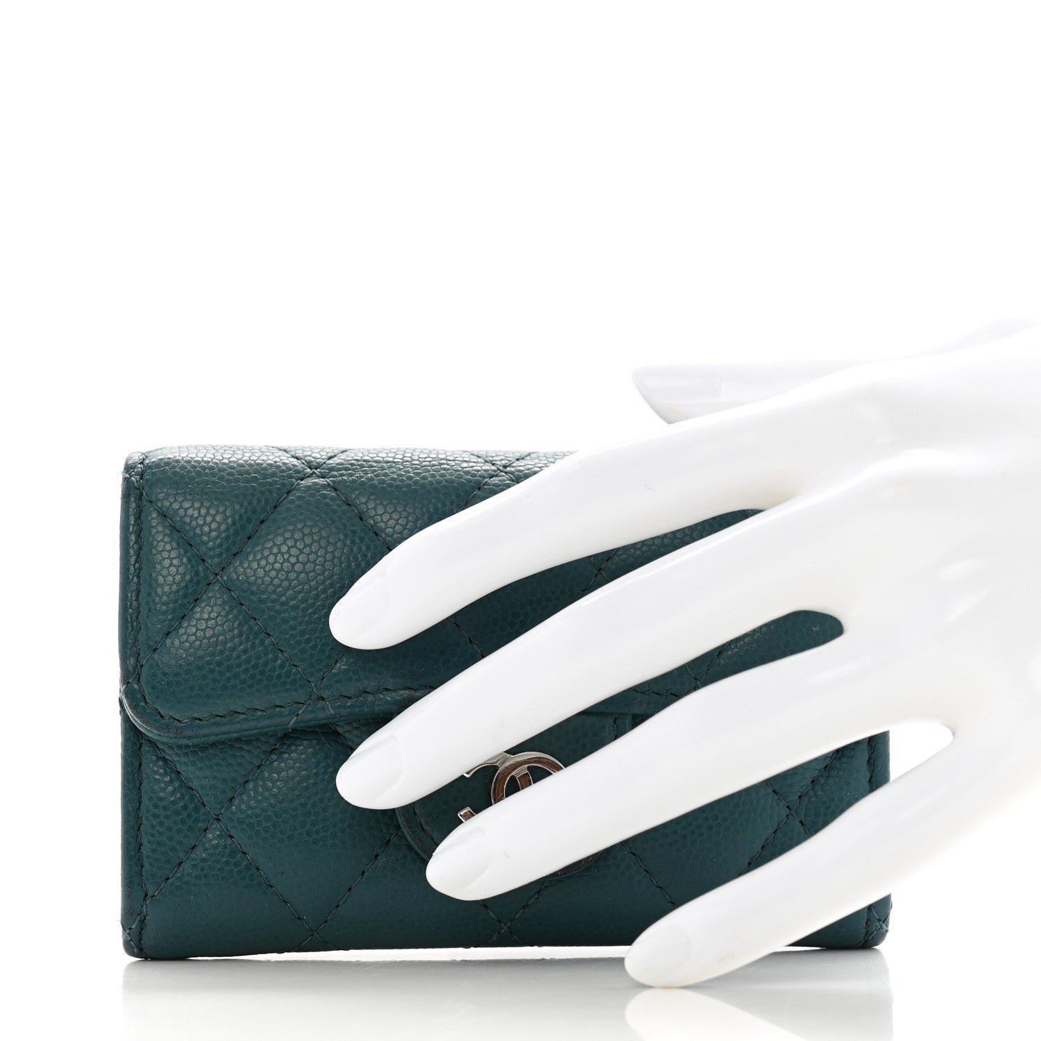Caviar Quilted Flap Card Holder Turquoise
