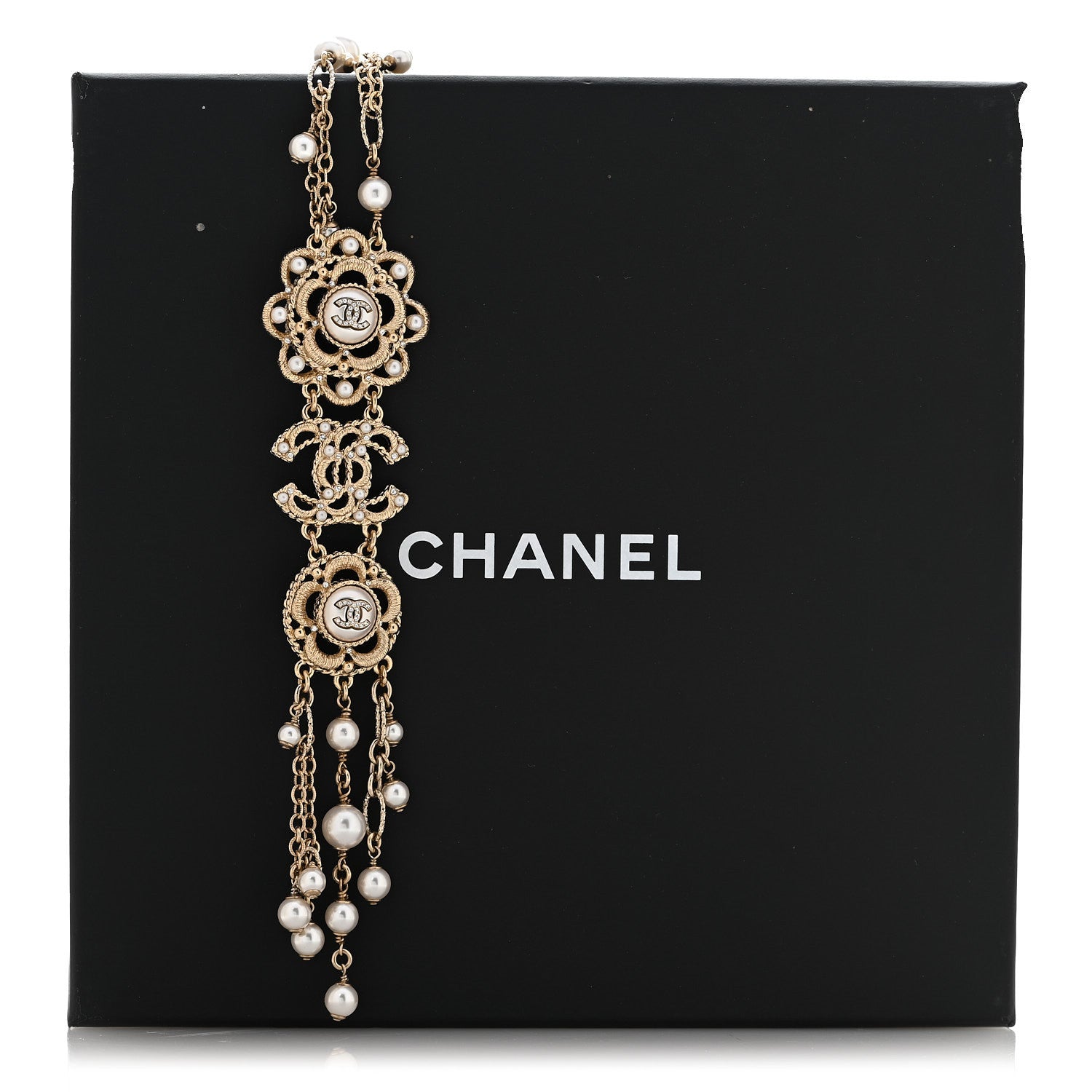 Pearl Crystal CC Camellia Choker Necklace Gold
