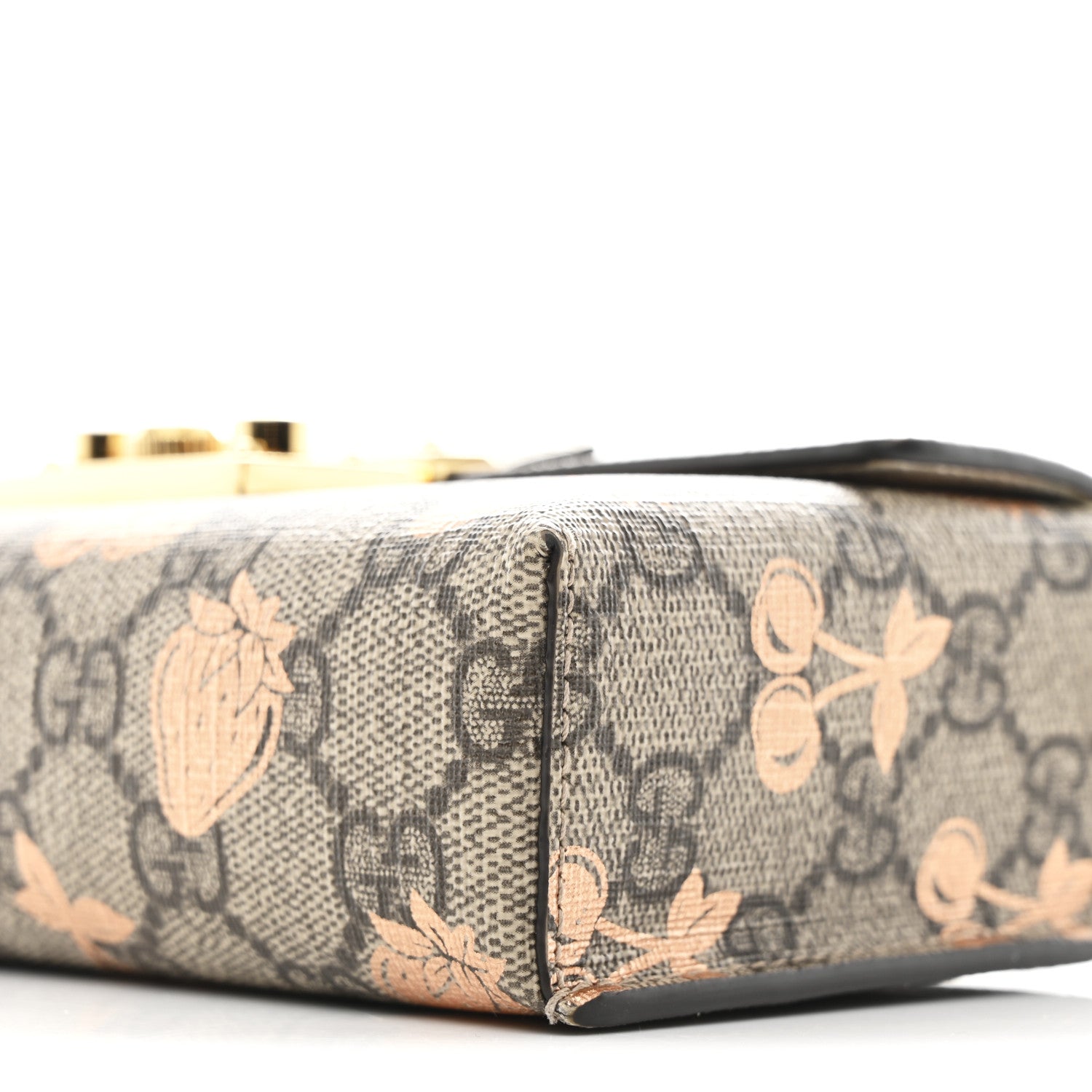 GG Supreme Monogram Berry Textured Dollar Calfskin Mini Padlock Top Handle Shoulder Bag Beige Ebony Light Copper Mystic White