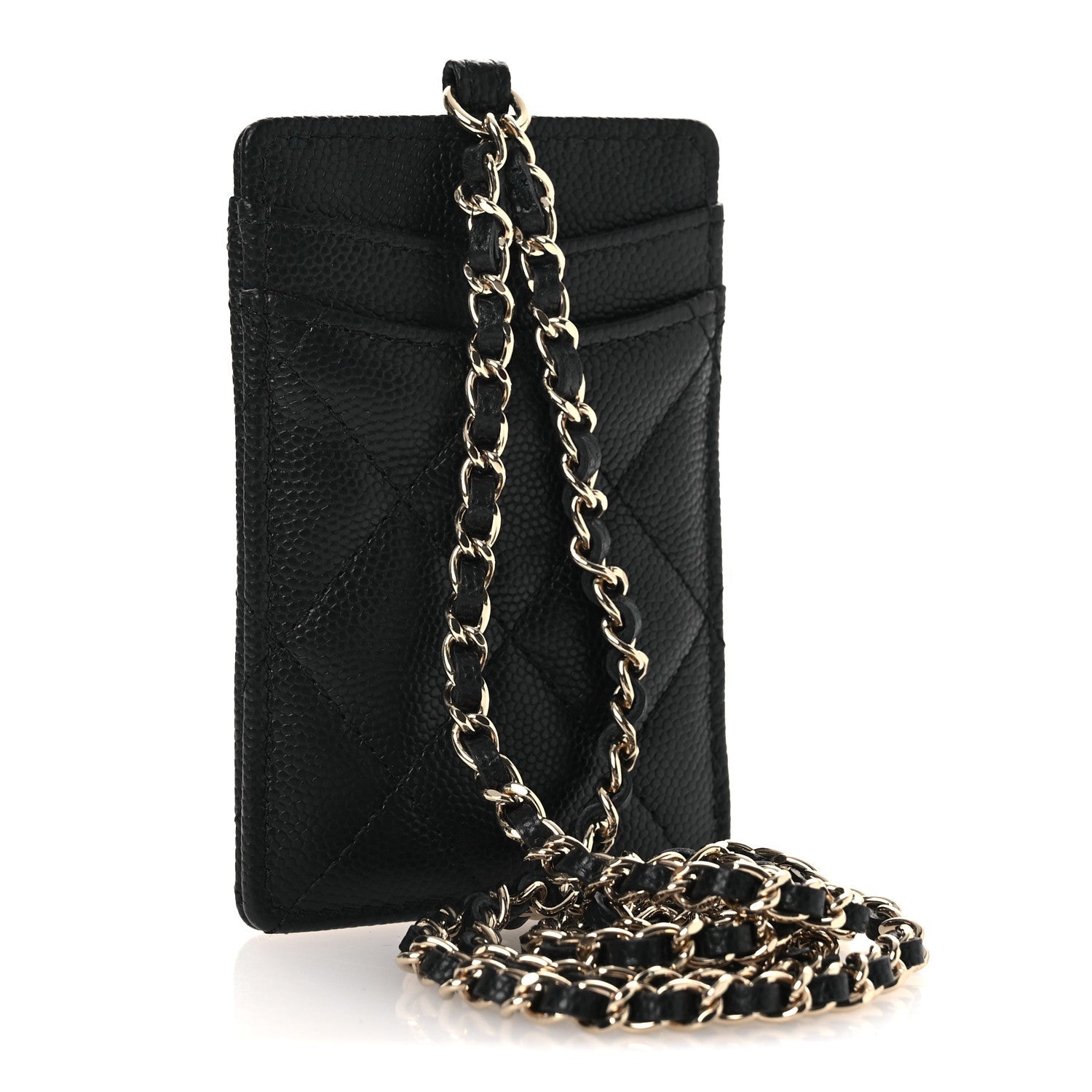 Caviar Quilted Card Holder On Chain Black