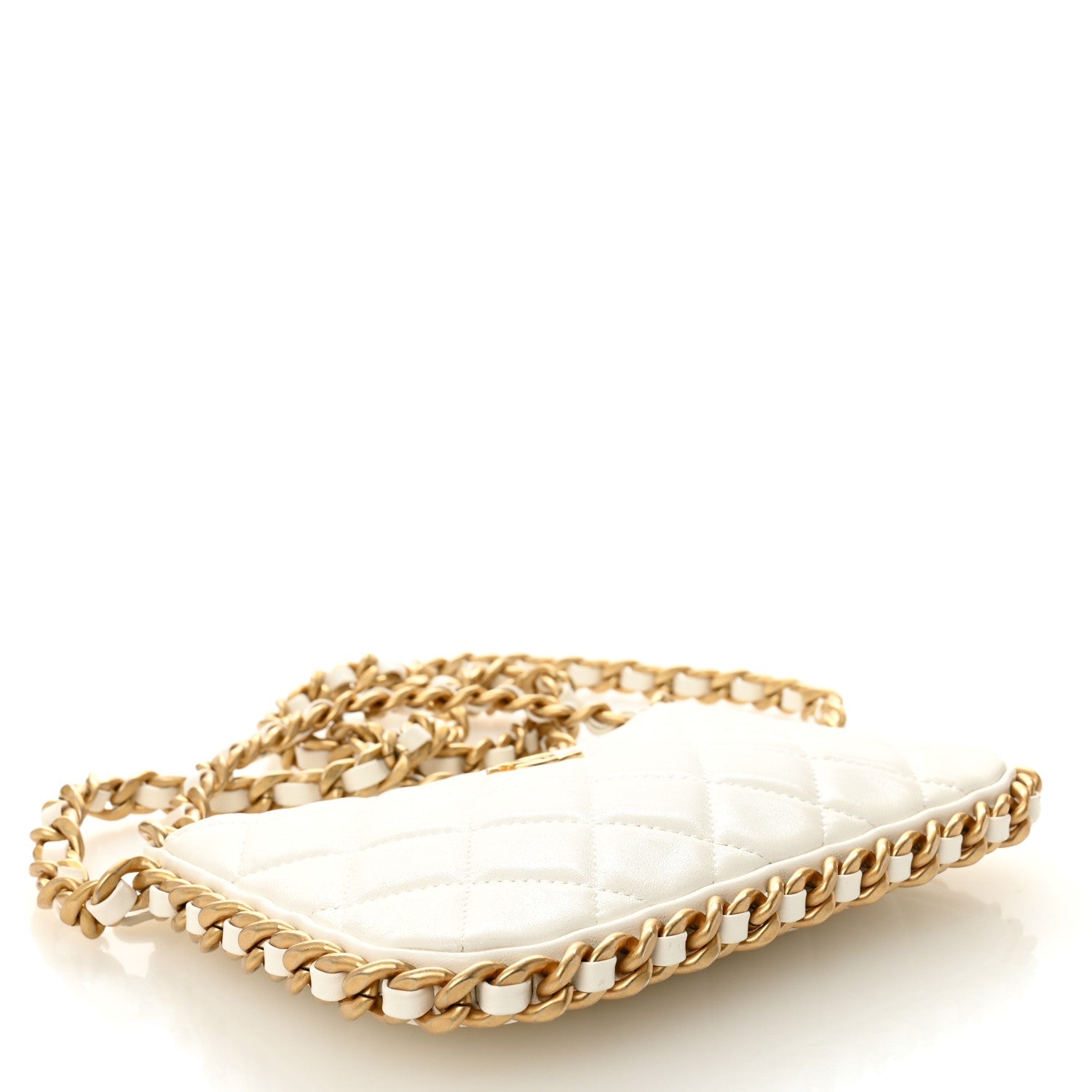 Lambskin Quilted Chain Around Top Handle Mini Bag White