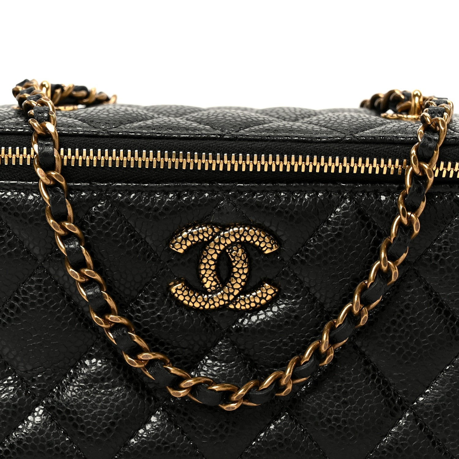 Grained Lambskin Quilted Small Vanity Case With Chain Black