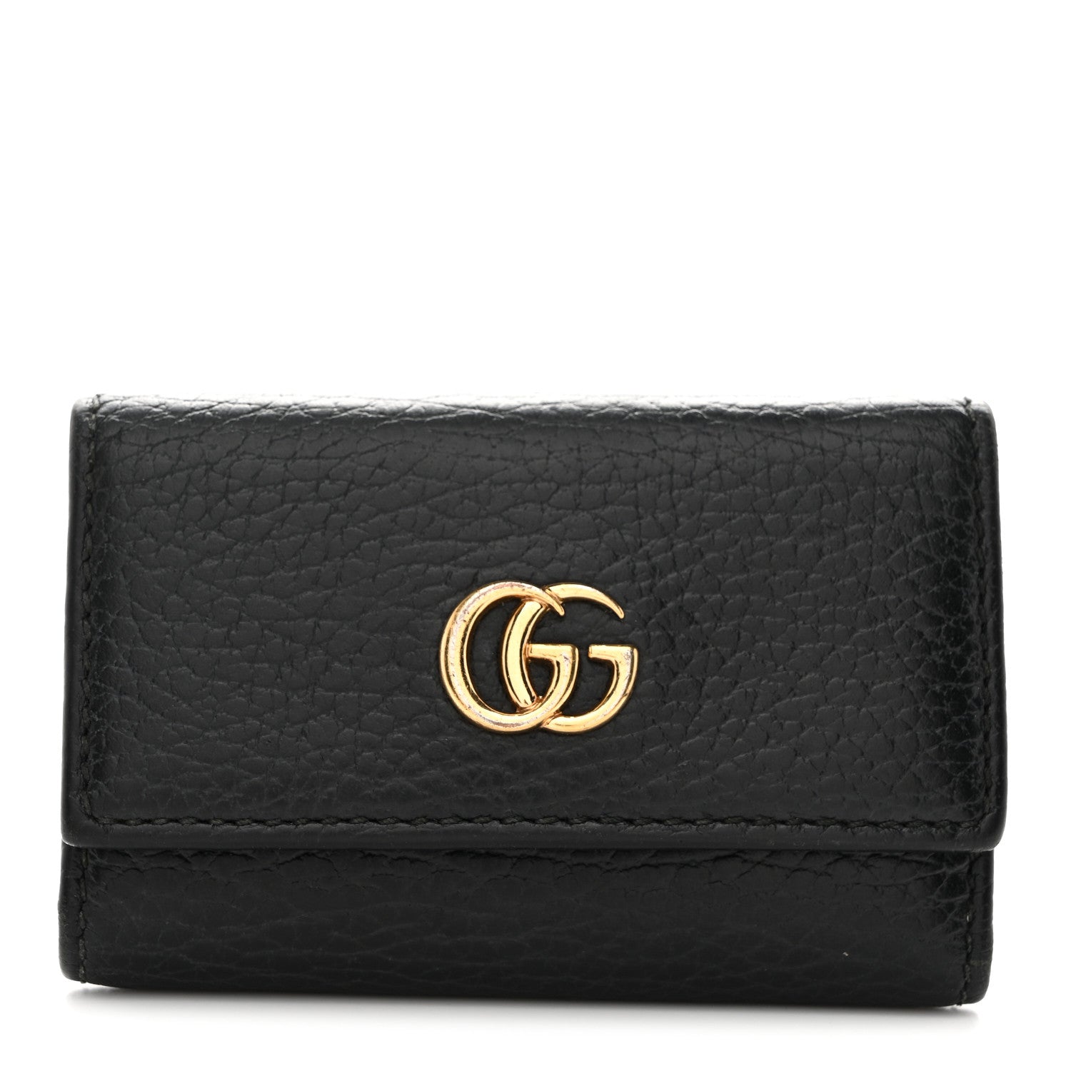 Pebbled Calfskin GG Marmont 6 Key Holder Black