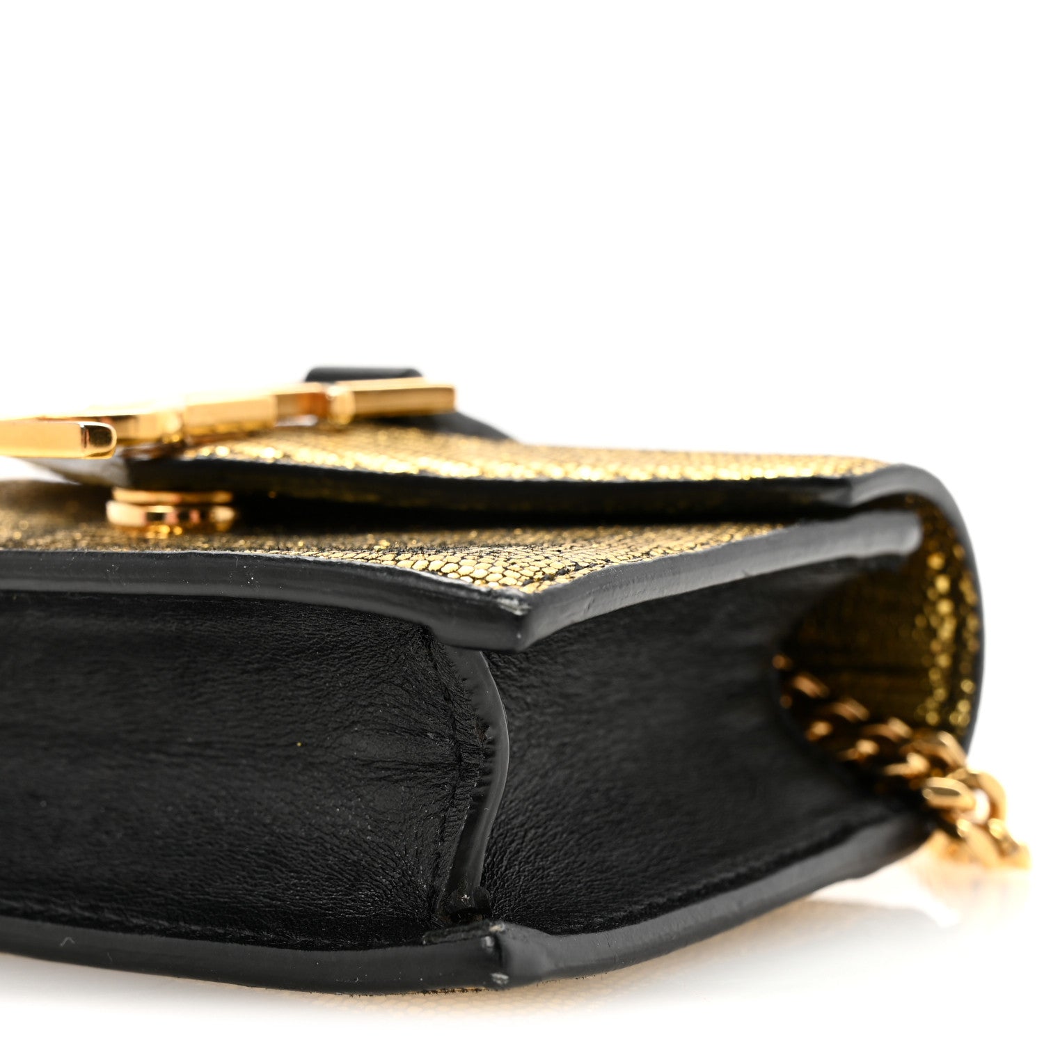 Calfskin Lizard Embossed Monogram Chain Mini Candy Crossbody Gold