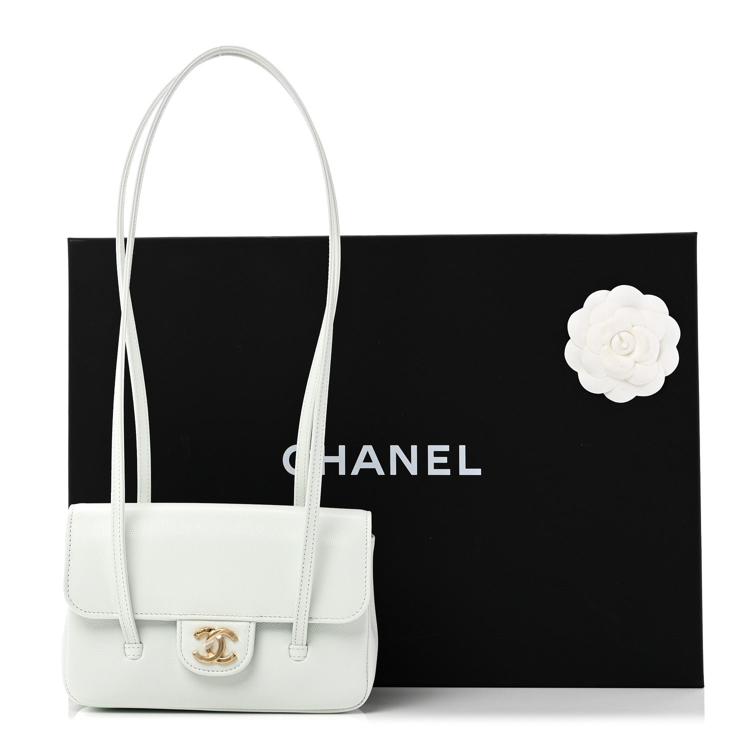 Shiny Caviar Mini Preppy Coco Shoulder Bag Light Blue