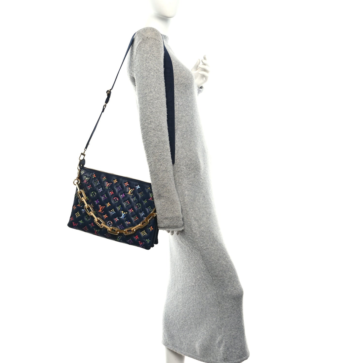 Lambskin Embossed Monogram LV Garden Coussin MM Navy Blue