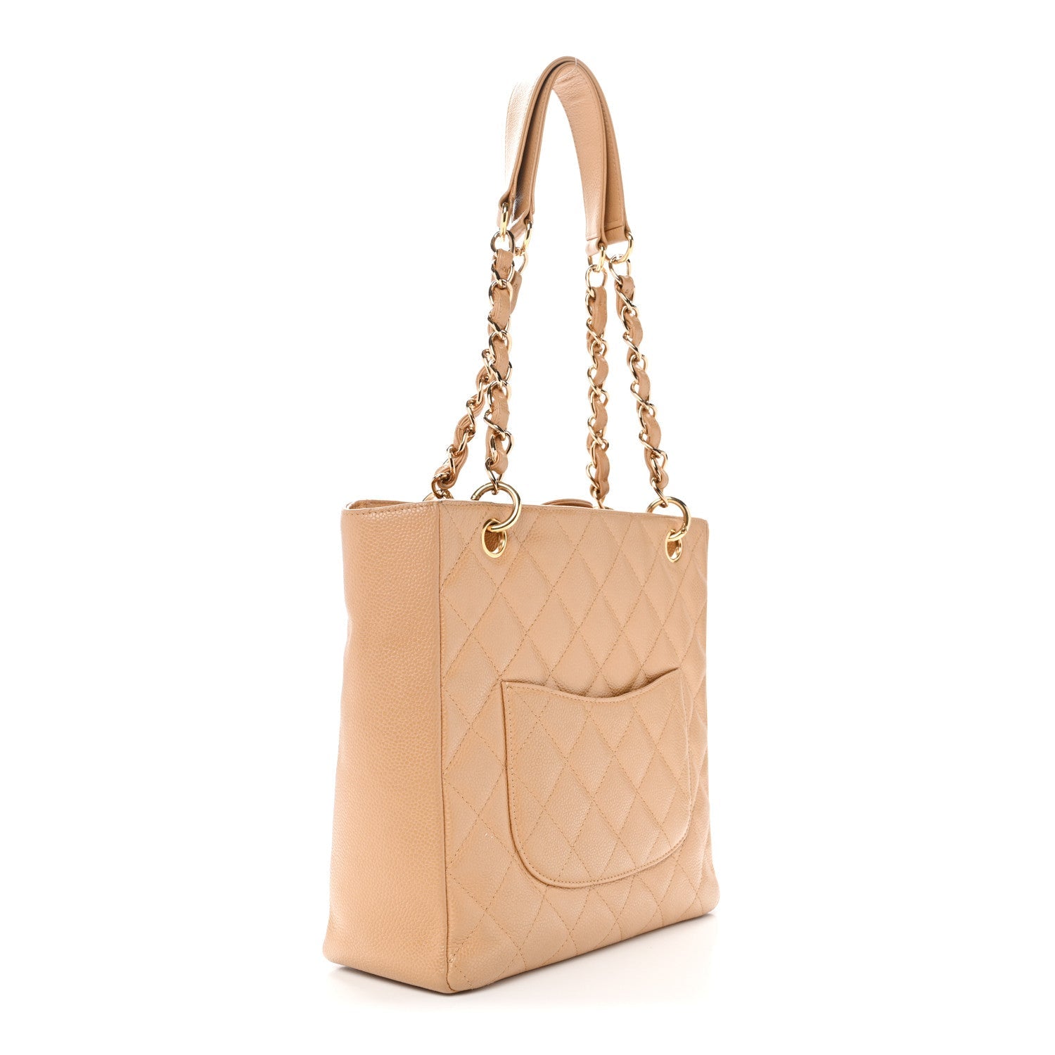 Caviar Quilted Petit Shopping Tote PST Dark Beige