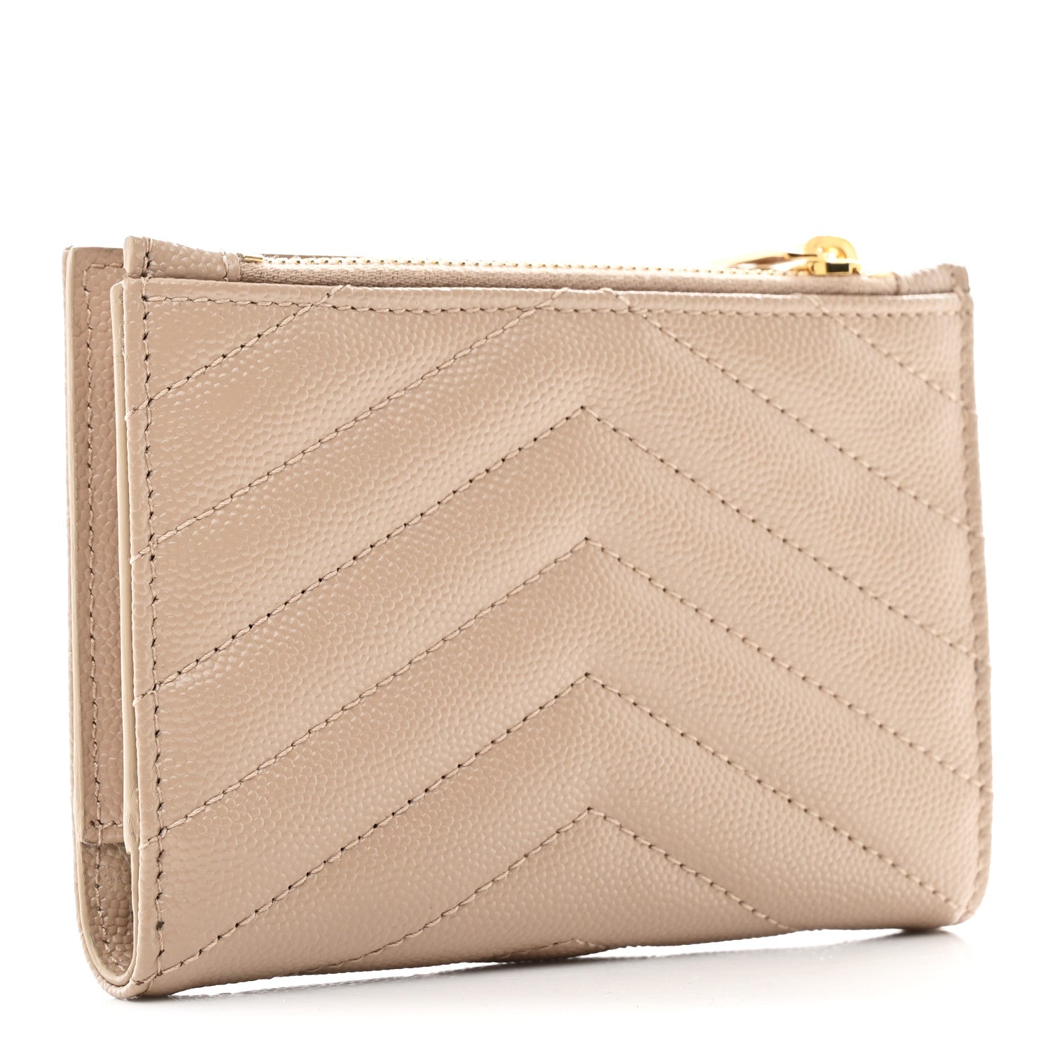 Grain De Poudre Matelasse Chevron Monogram Zipped Two-Part Wallet Dark Beige