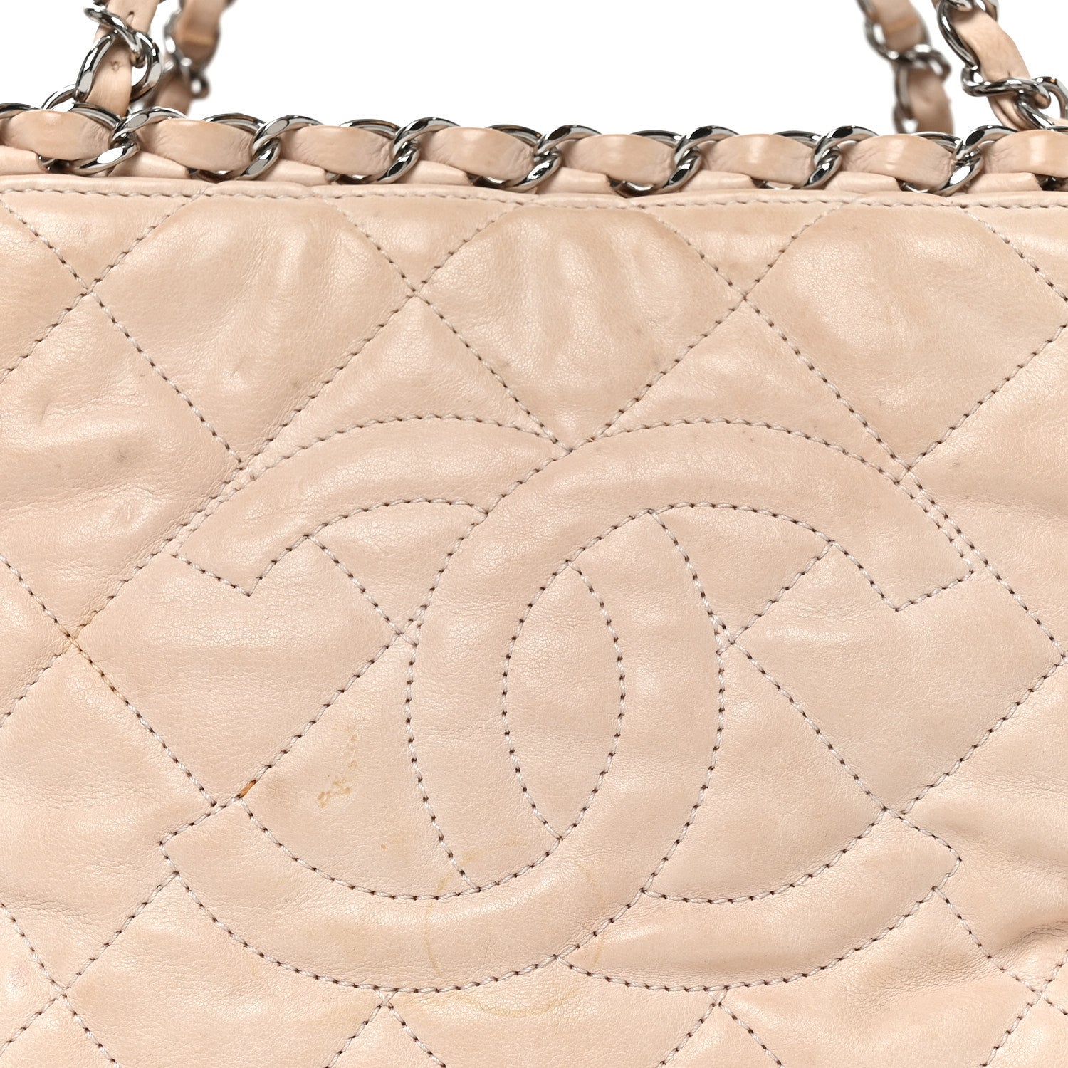 Lambskin Quilted Mini Chain Me Tote Light Beige
