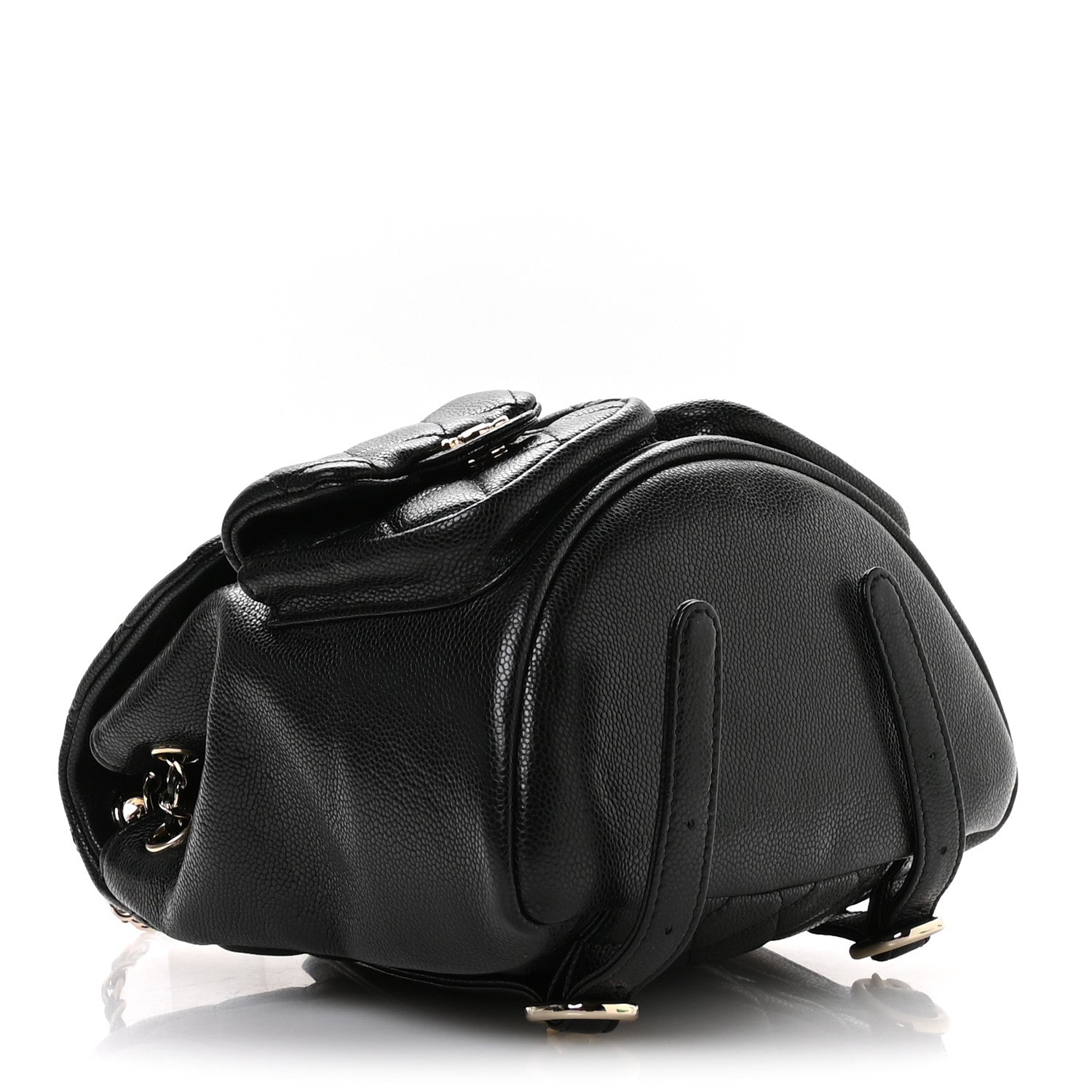 Shiny Caviar Quilted Medium Duma Pockets Drawstring Backpack Black