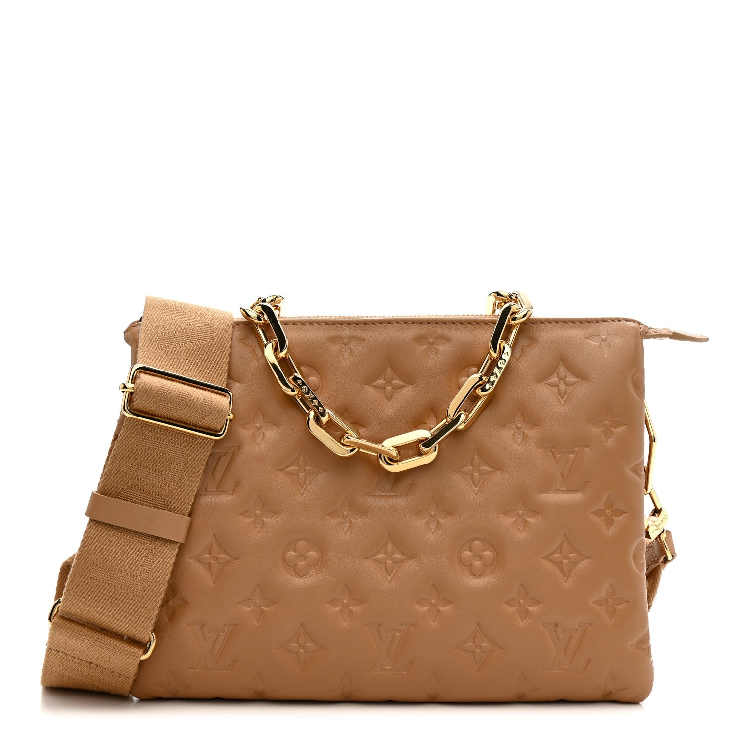 Lambskin Embossed Monogram Coussin PM Camel