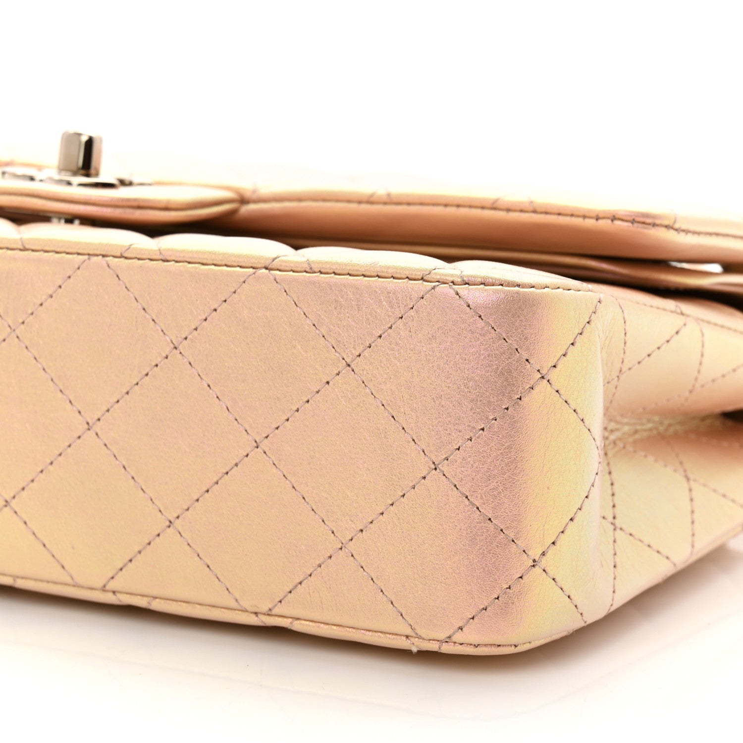 Iridescent Calfskin Quilted Medium Double Flap Pink