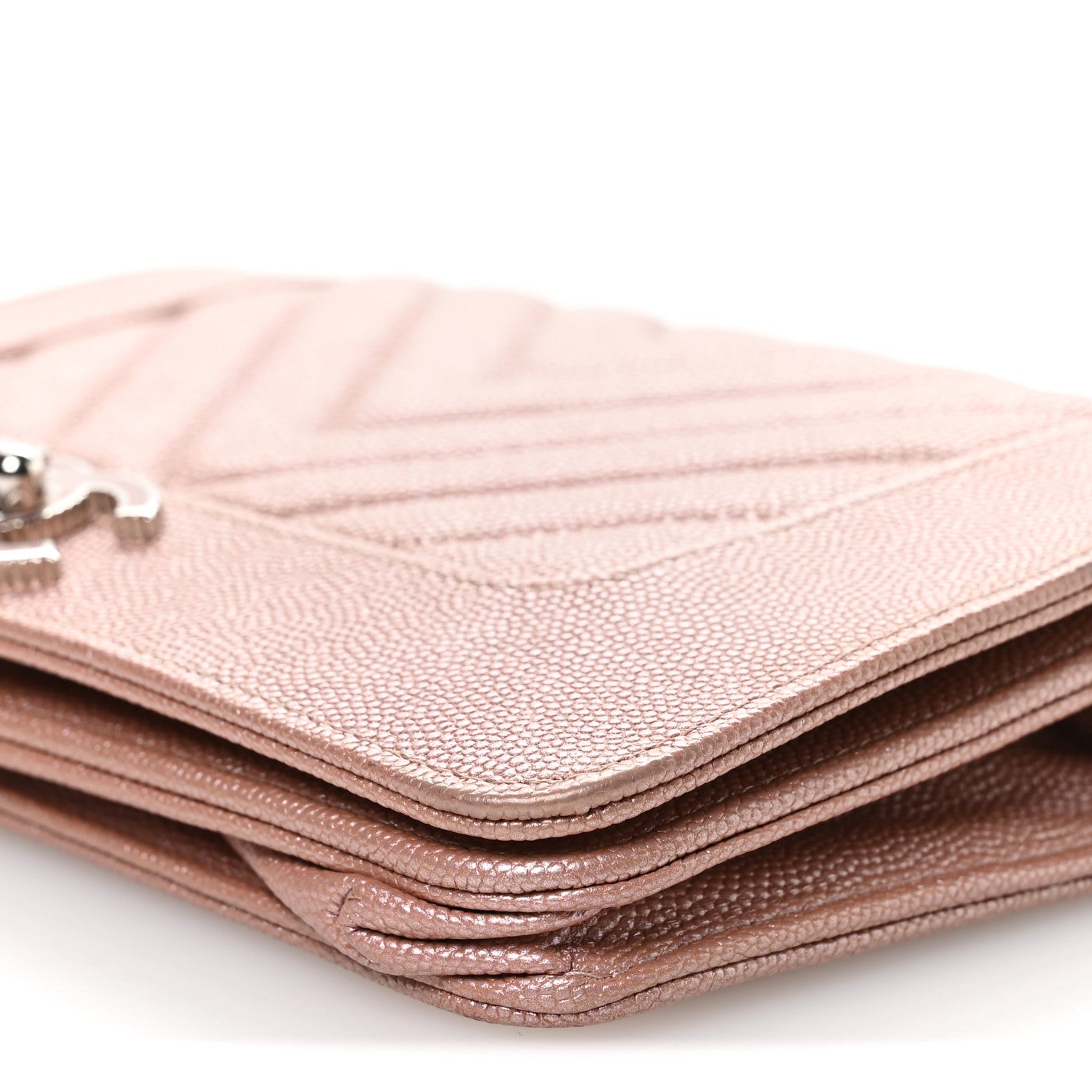 Metallic Caviar Chevron Quilted Vintage Mademoiselle Wallet On Chain WOC Pink