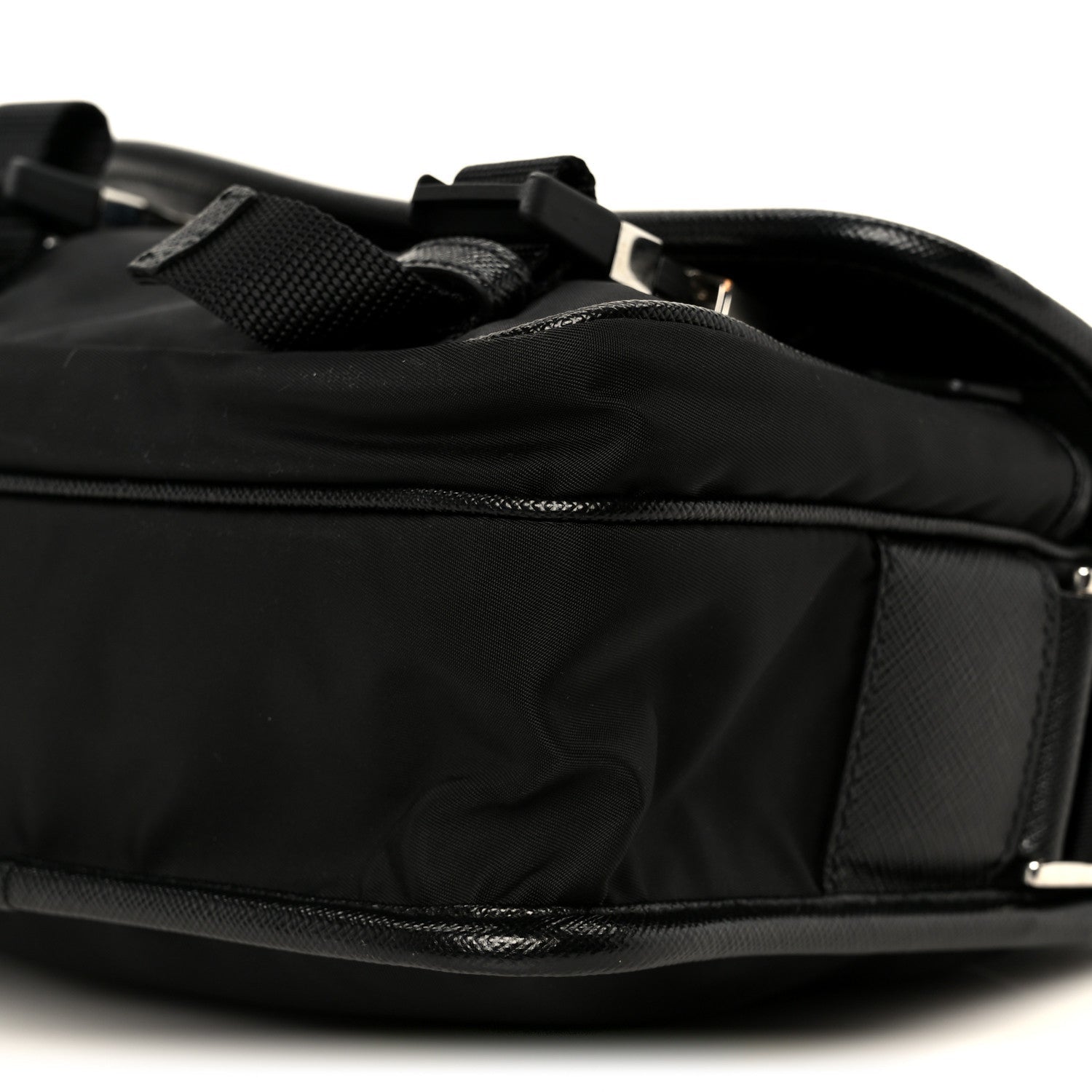 Re-Nylon Saffiano Pocket Double Snap Buckle Shoulder Bag Black
