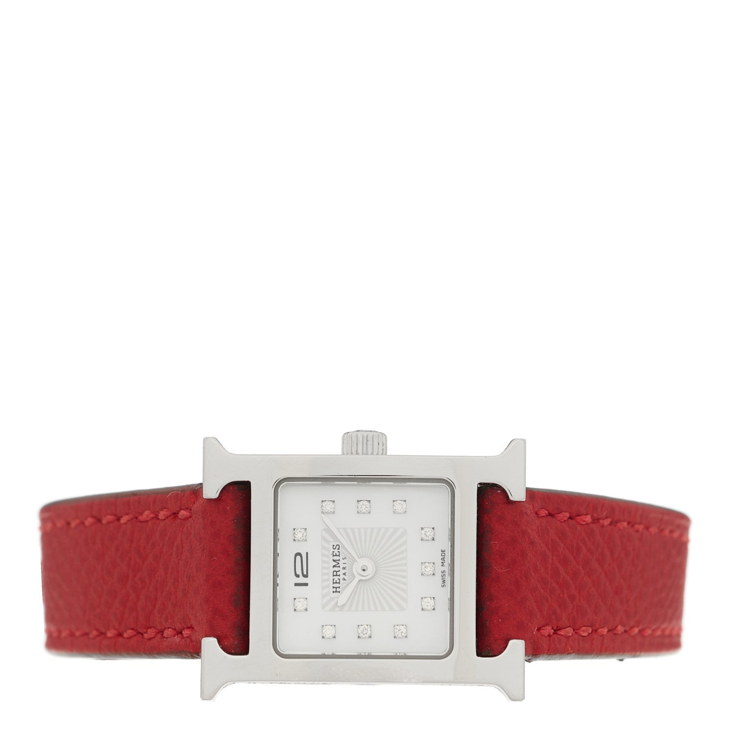 Stainless Steel Courchevel Diamond Mother of Pearl 17.2mm Heure H Hour Quartz Watch Rouge