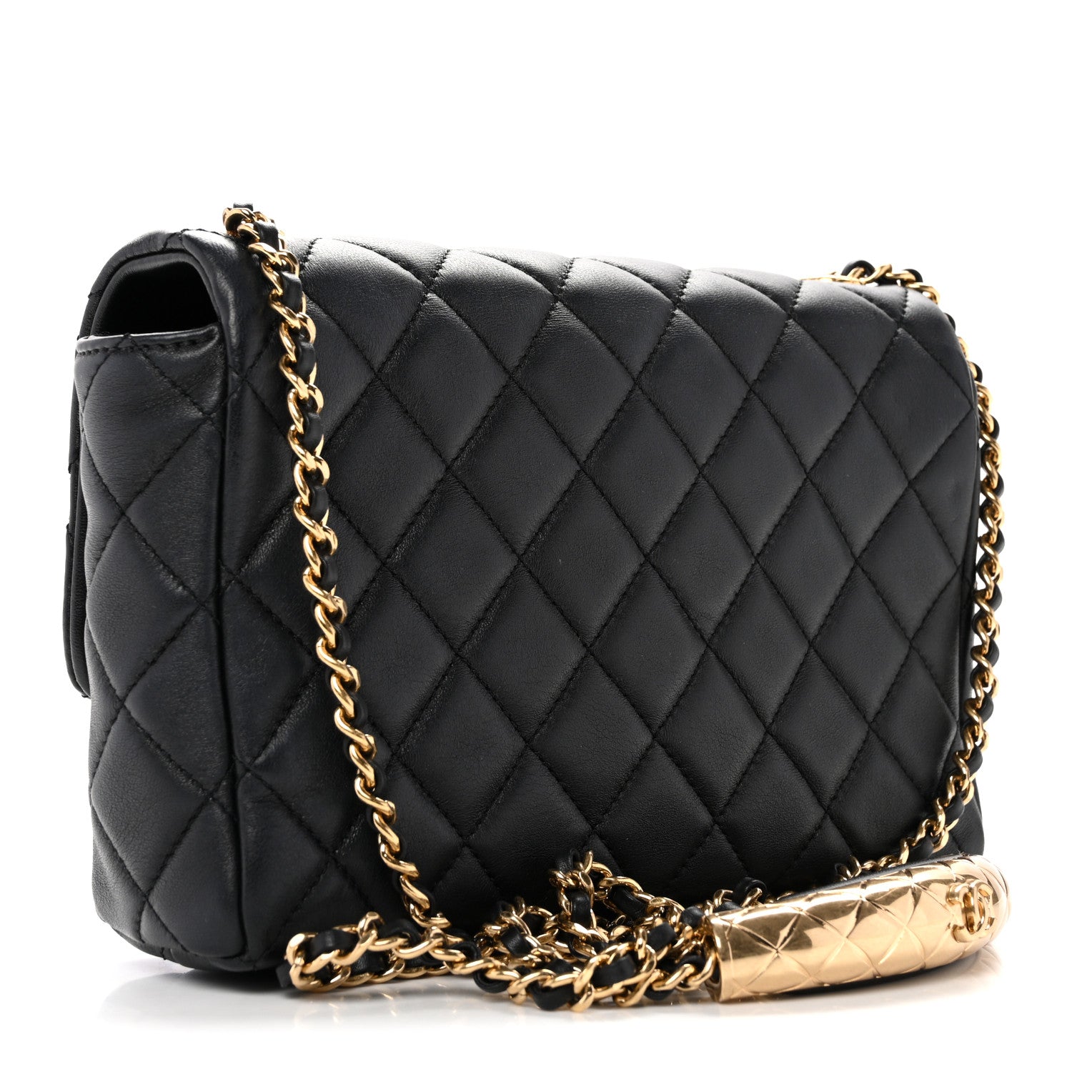 Lambskin Quilted Mini Quilted Handle Crush Flap Black