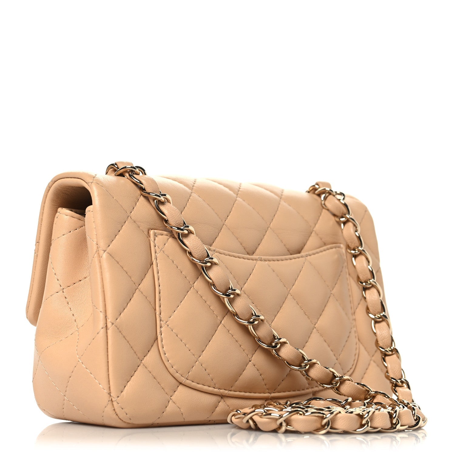 Lambskin Quilted Mini Rectangular Flap Beige